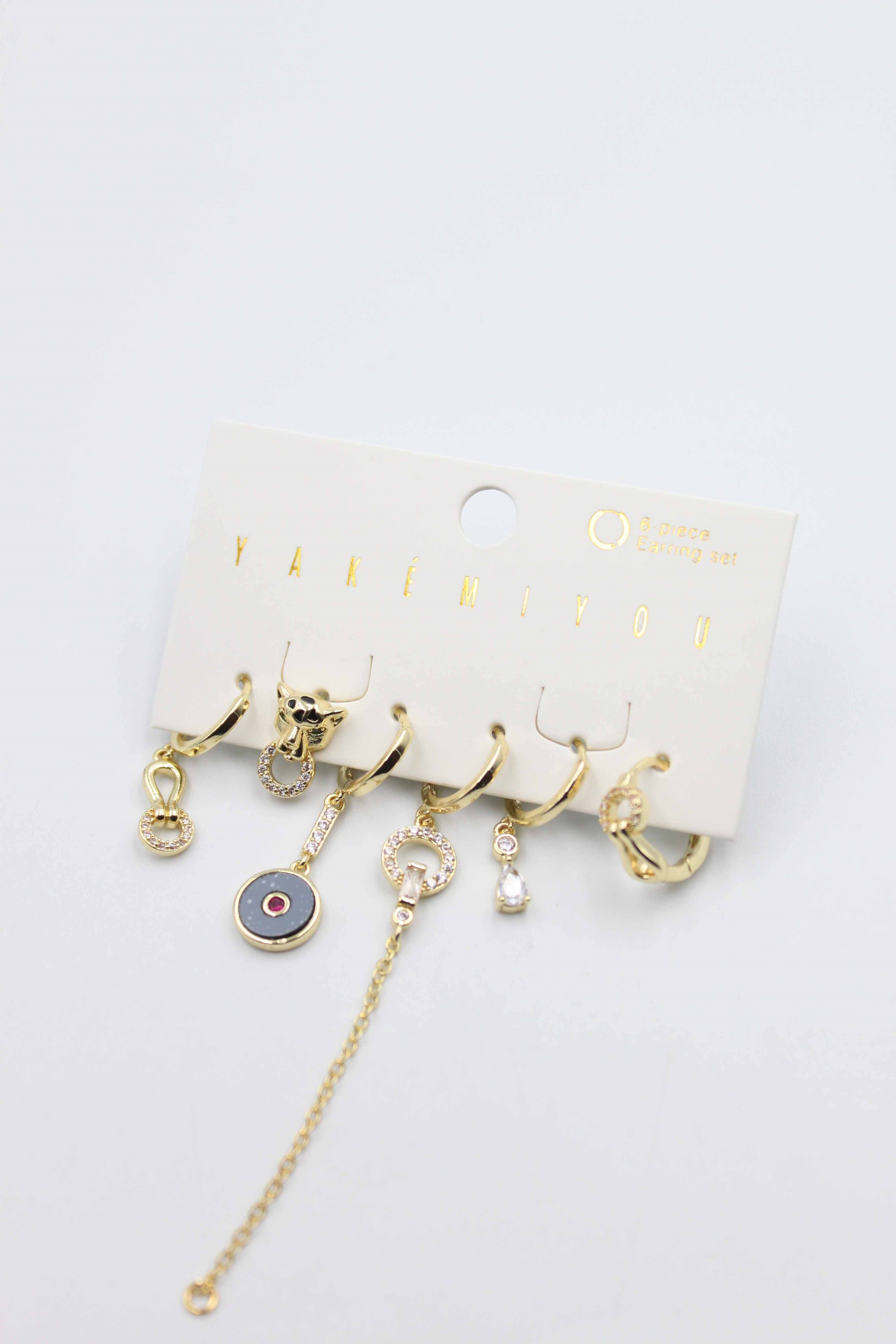 Taşlı Set Küpe - Altın - Toptan Takı