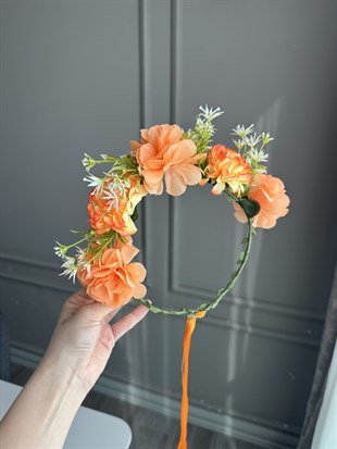 Çiçekli Festival Tacı - Turuncu - Toptan Takı