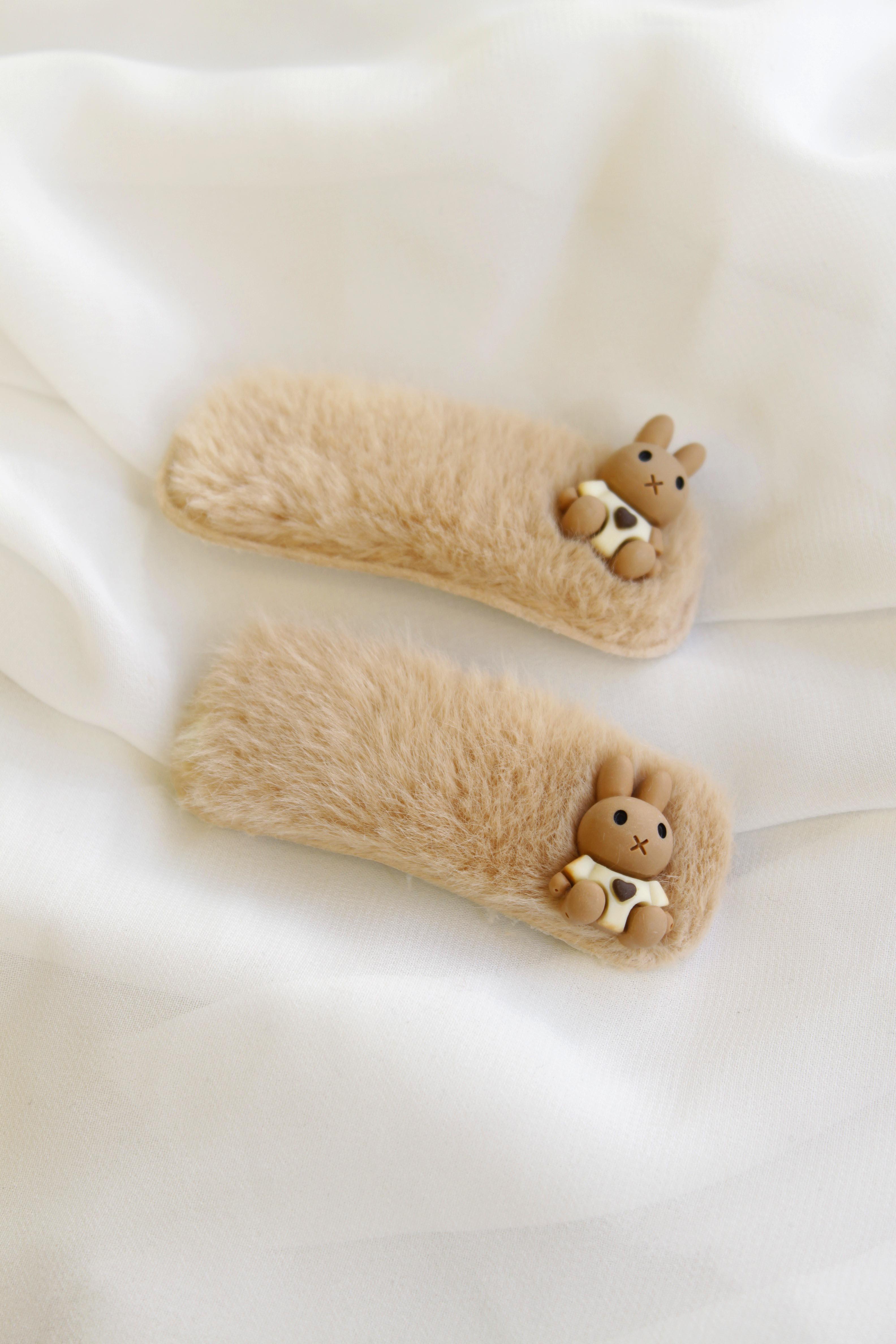 2'li Peluş Tavşan Toka - Bej