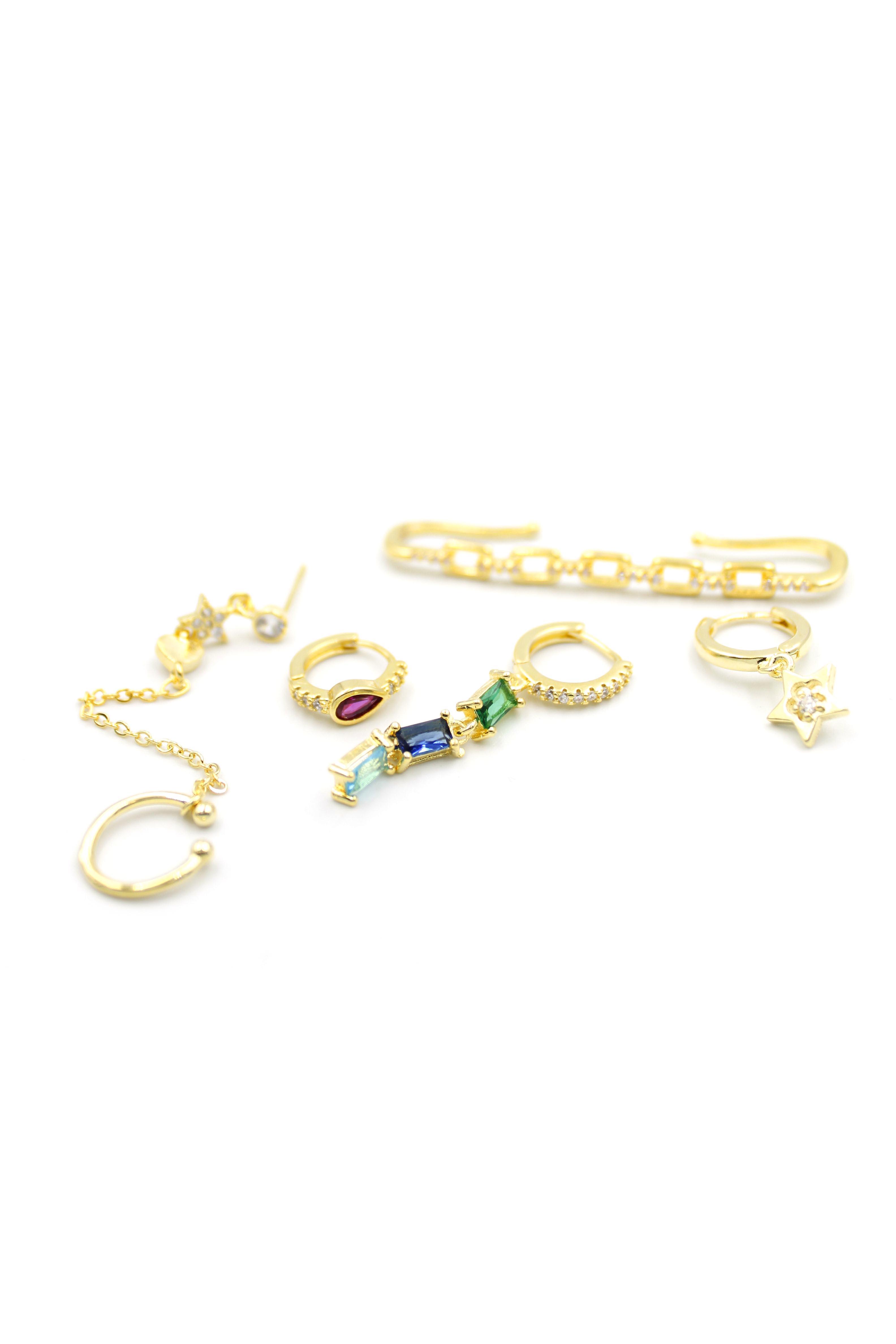 6'lı Çoklu Set Küpe - Altın