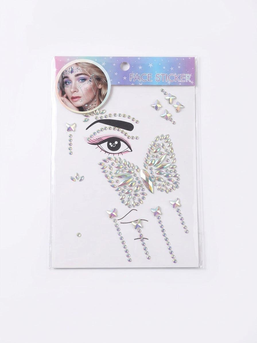 6'lı Taşlı Bedazzling Sticker - Beyaz - Toptan Takı