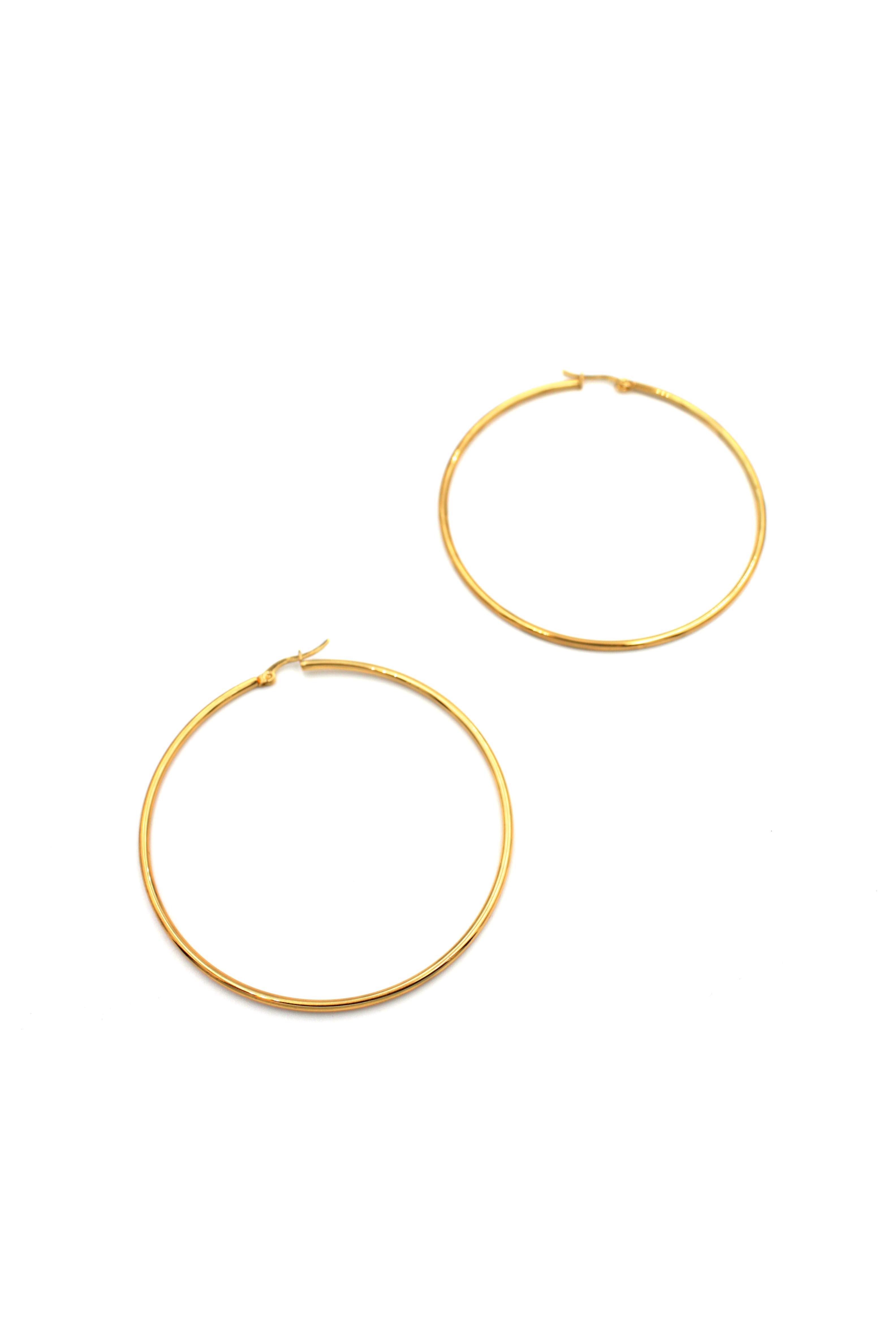Çelik Halka Küpe -7 cm - Altın