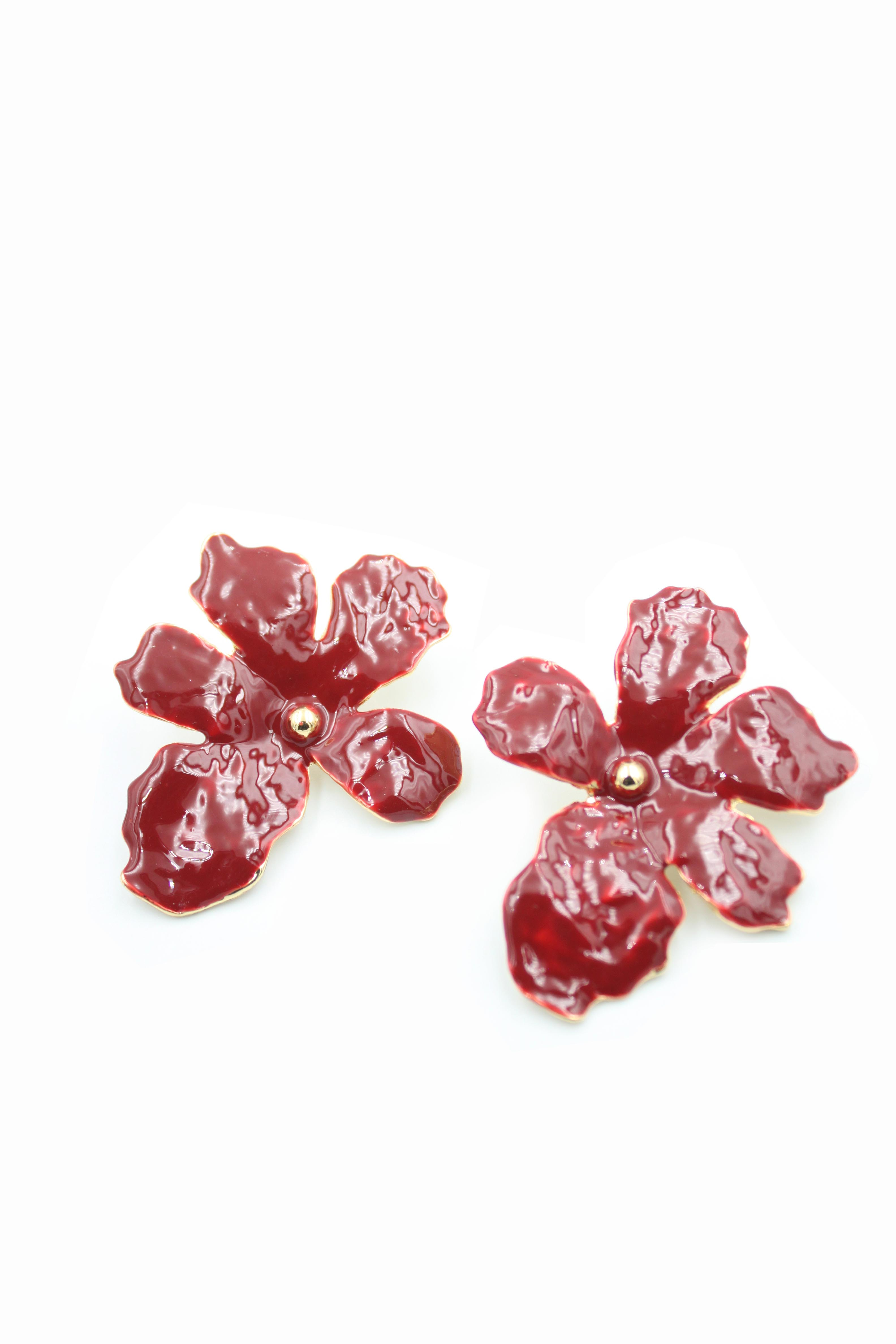 Çiçek Küpe - Bordo - Toptan Takı