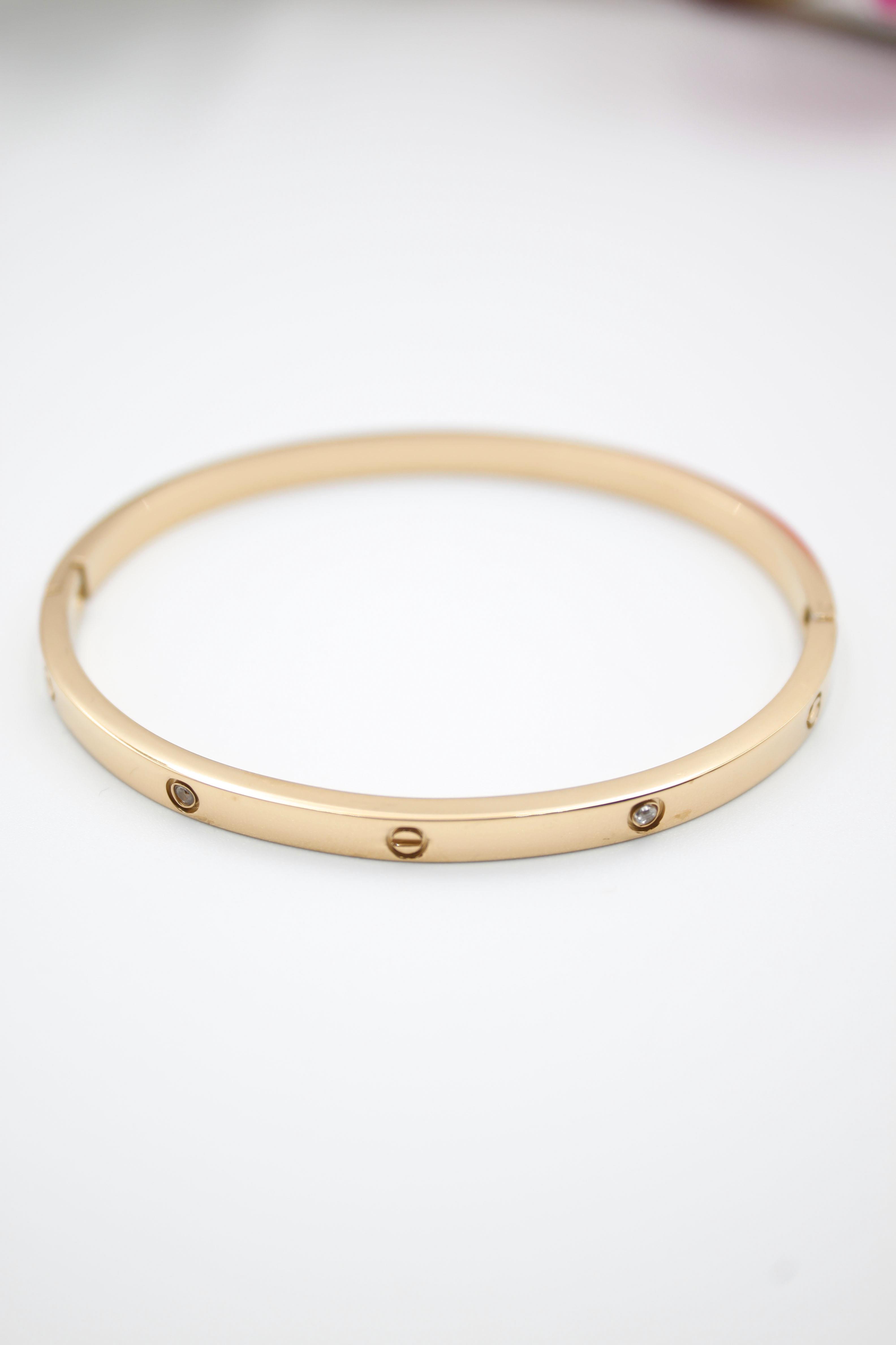 CRT Model İnce Taşlı Çelik Bilezik (60mm) - Rose