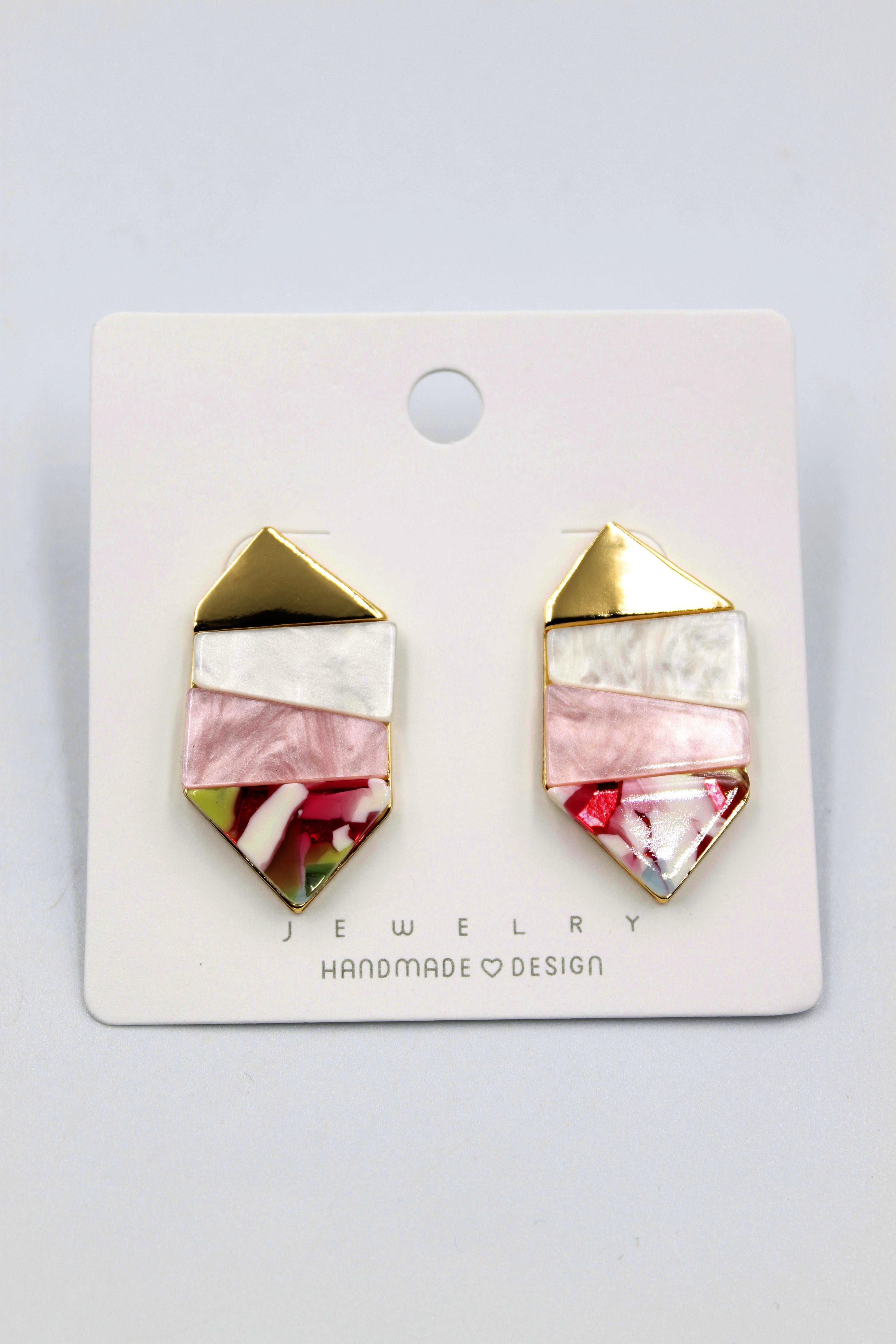 Desenli Küpe - Pembe