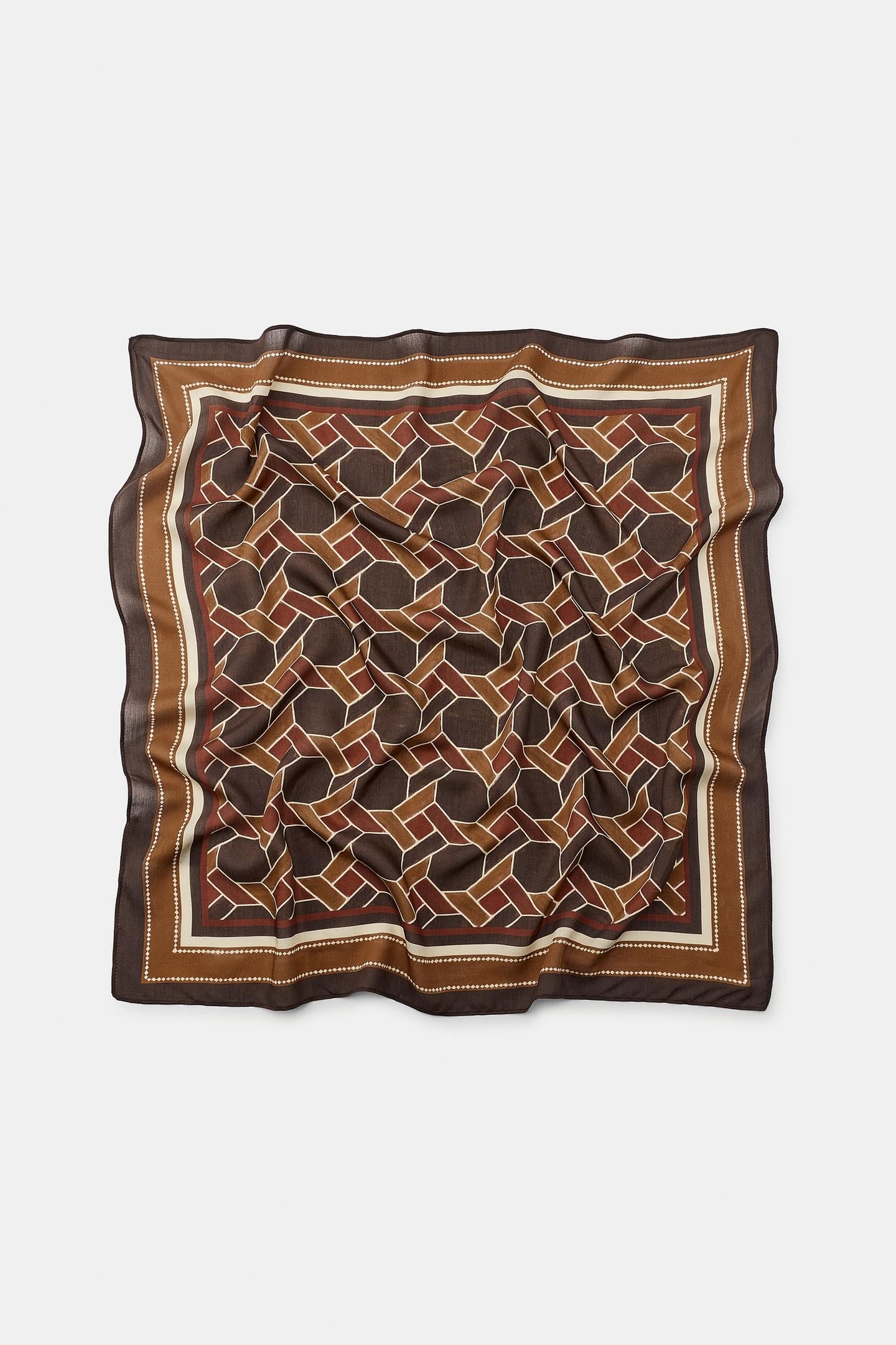 Geometrik Desenli Fular 50x50 - Kahverengi - Toptan Takı