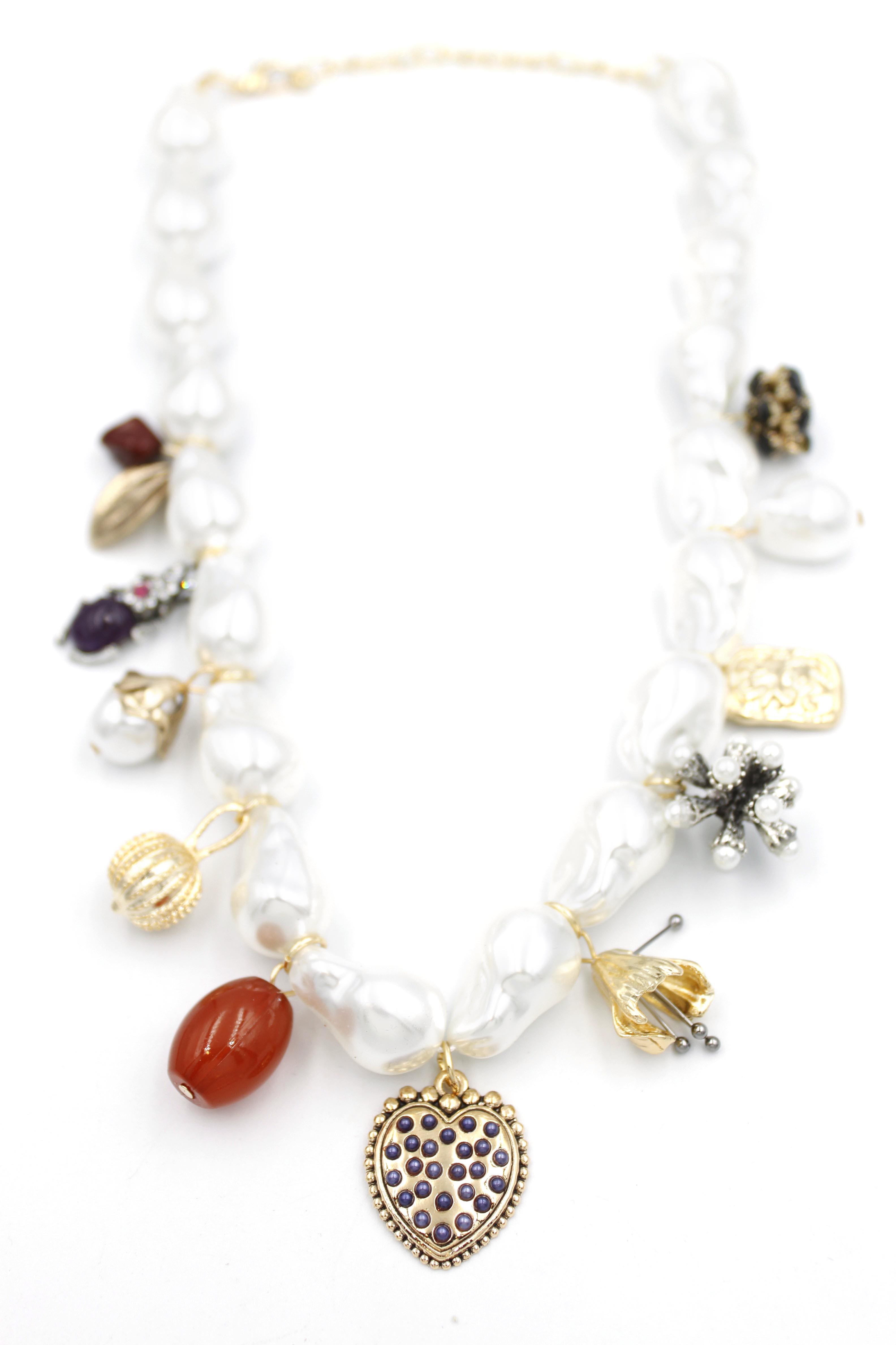 İncili Charm Kolye - Beyaz