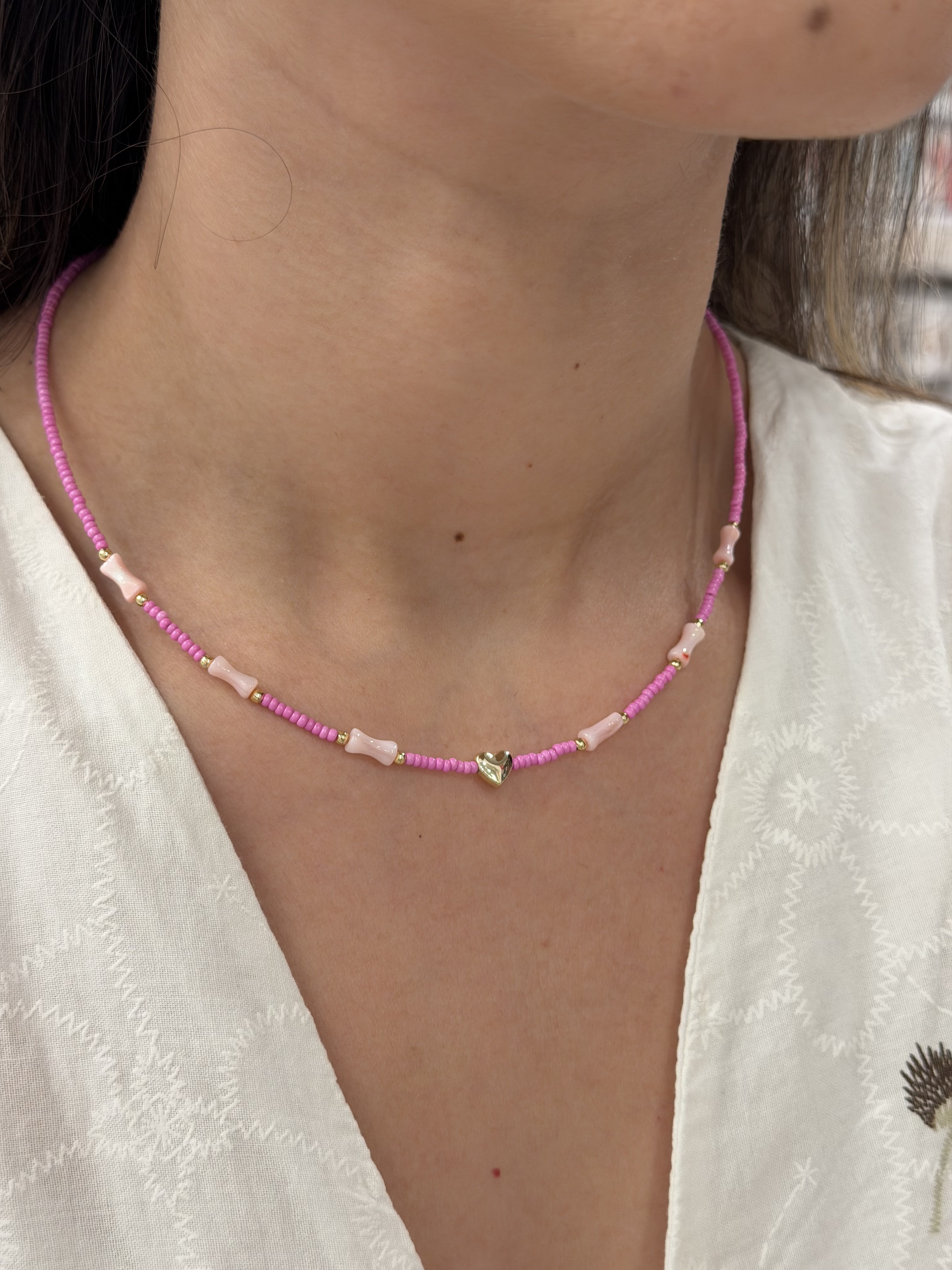 Kalp Boncuk Kolye - Pembe - Toptan Takı
