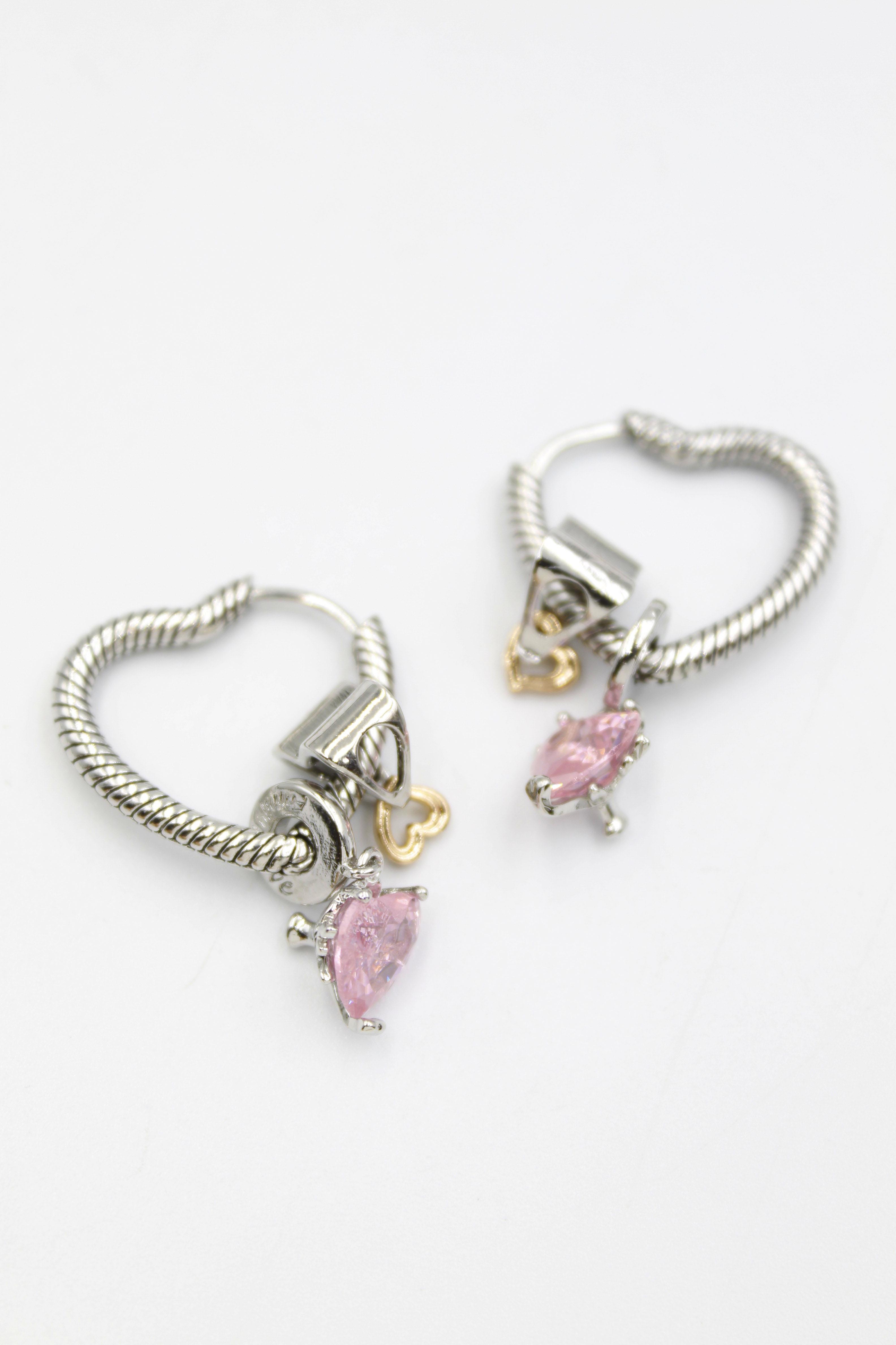 Kalp Halka Charm Küpe - Gümüş