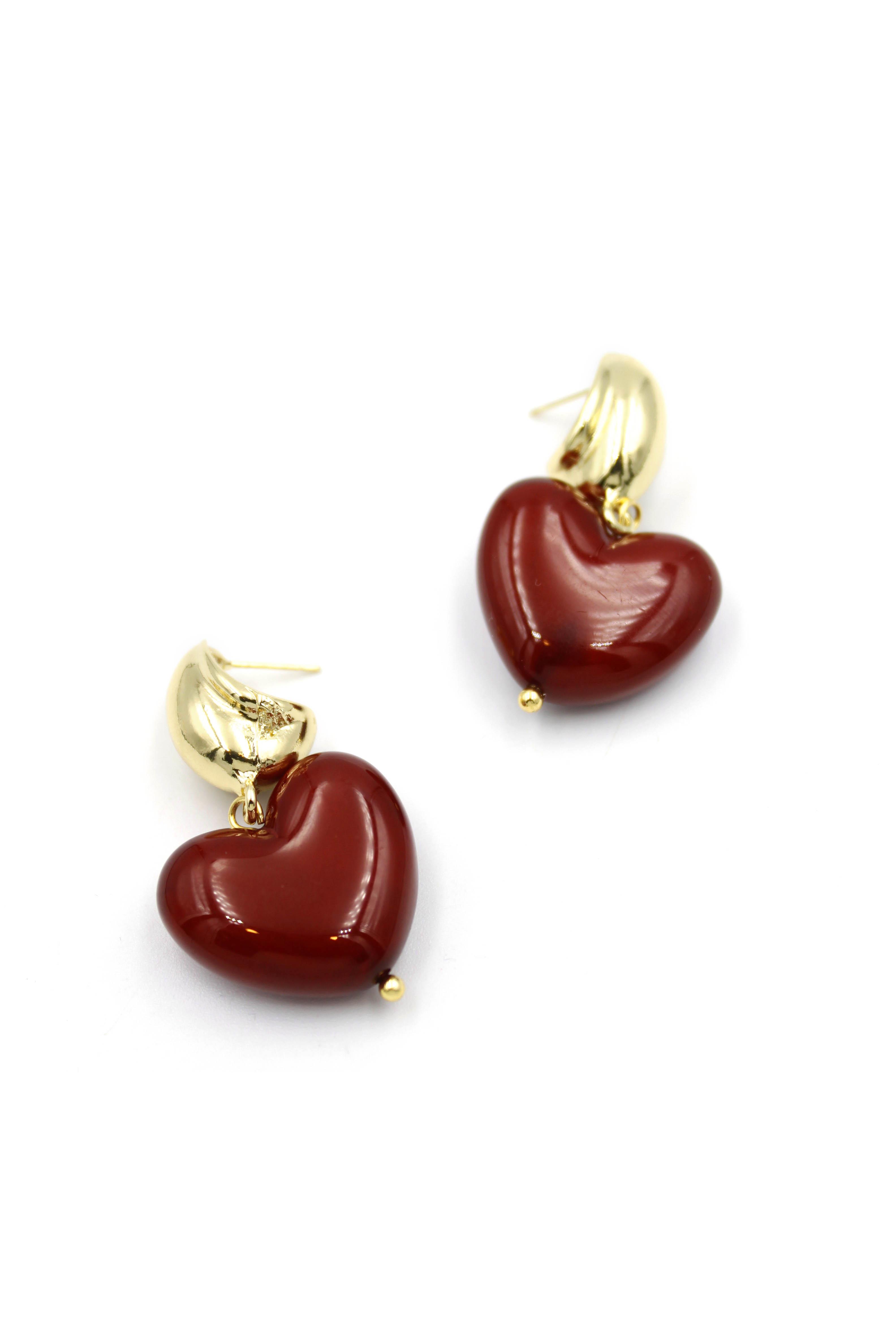 Kalp Küpe - Bordo