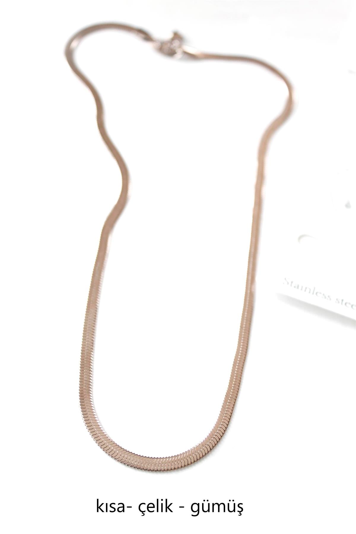 Kısa İtalyan Çelik Kolye 45 CM - Gümüş