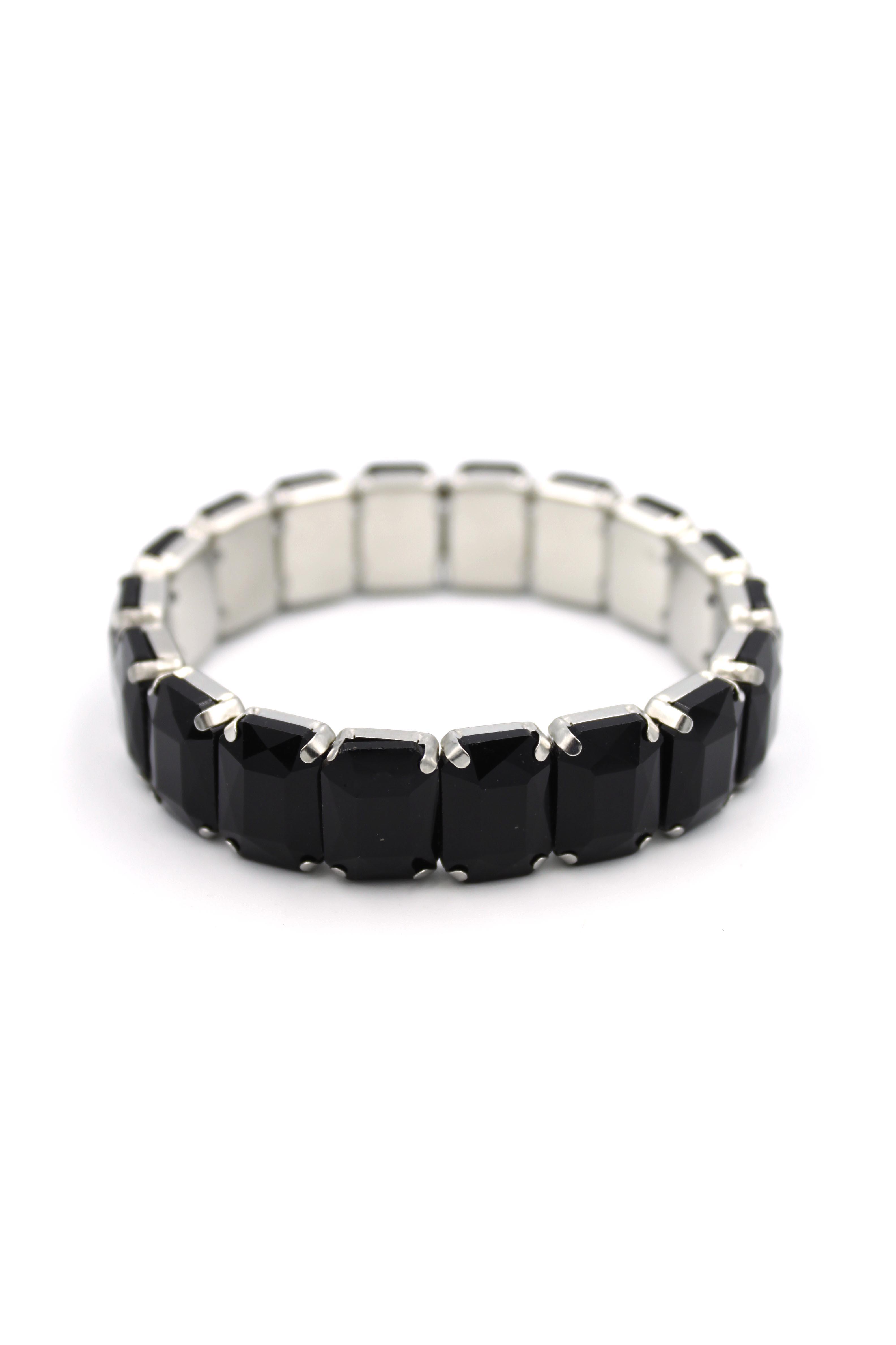 Lastikli Taşlı Bilezik - Siyah