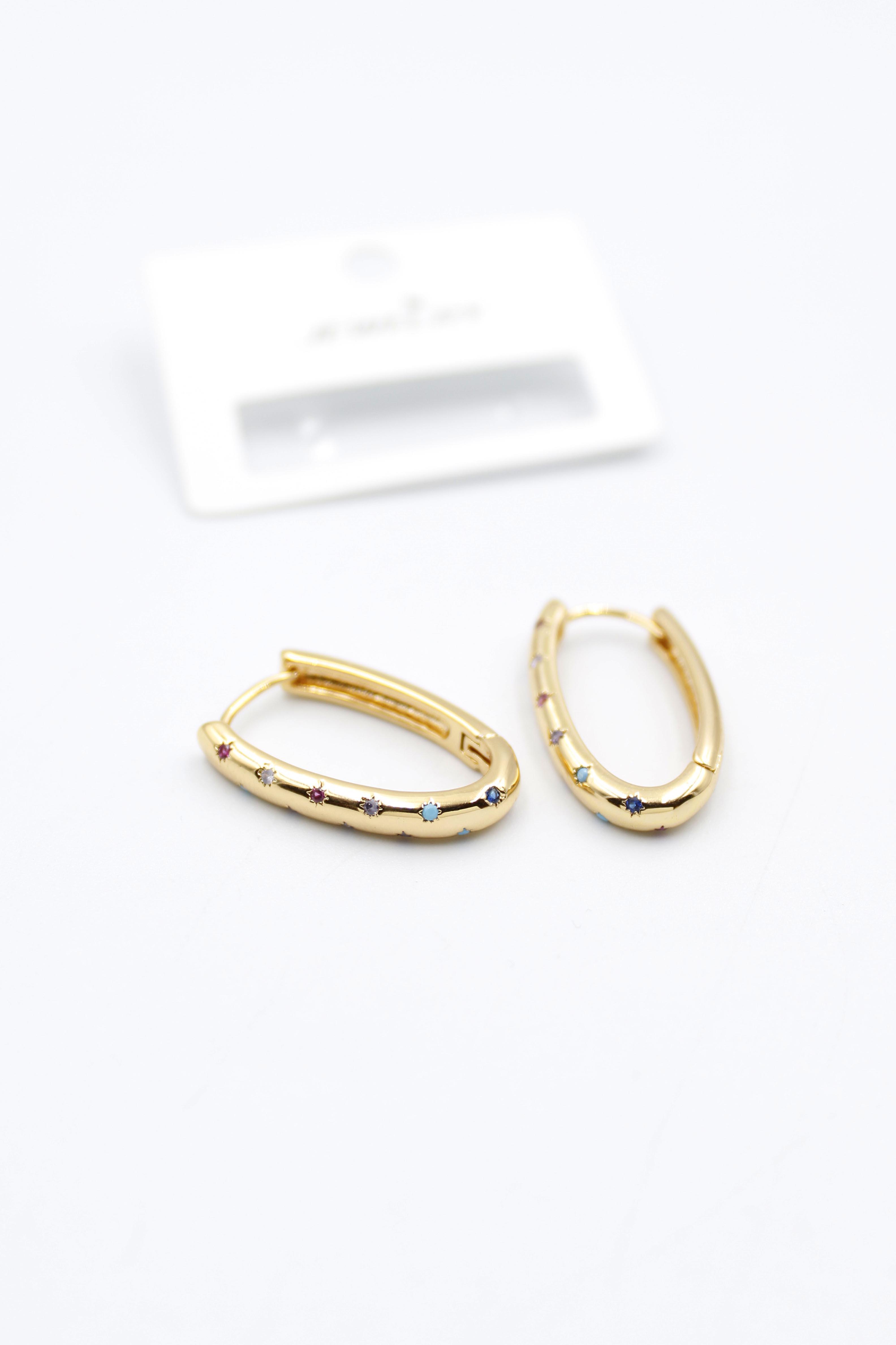 Oval Taşlı Küpe - Altın