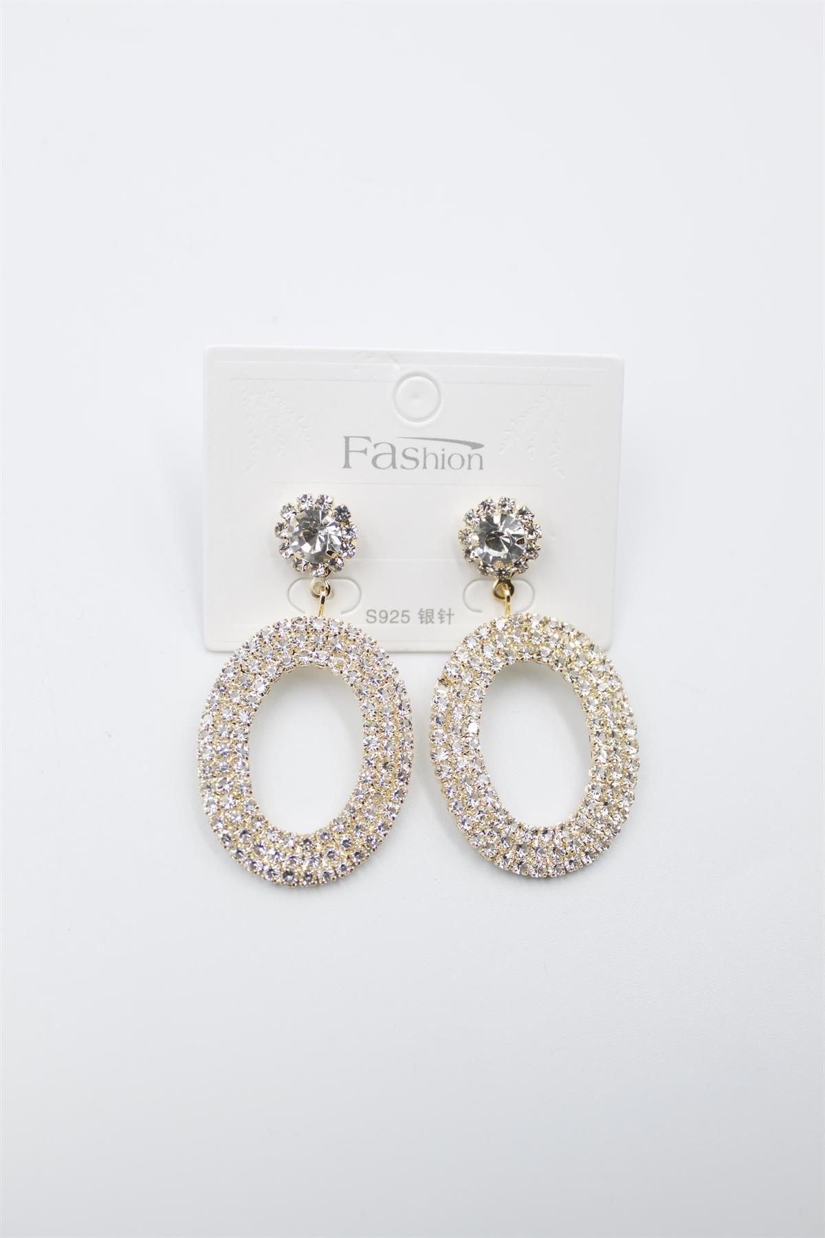 Oval Taşlı Küpe - Altın