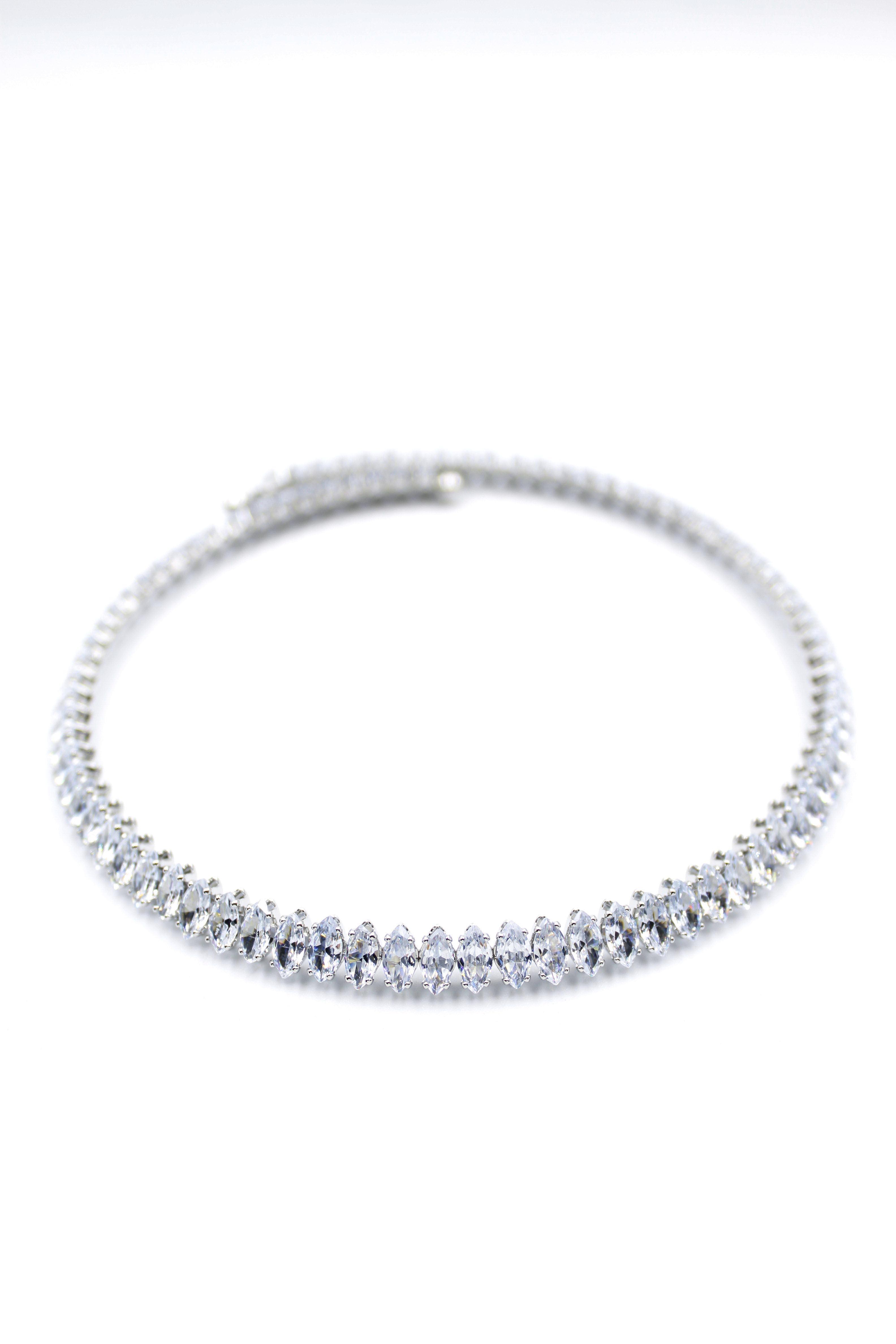 Oval Taşlı Tasma Kolye - Gümüş