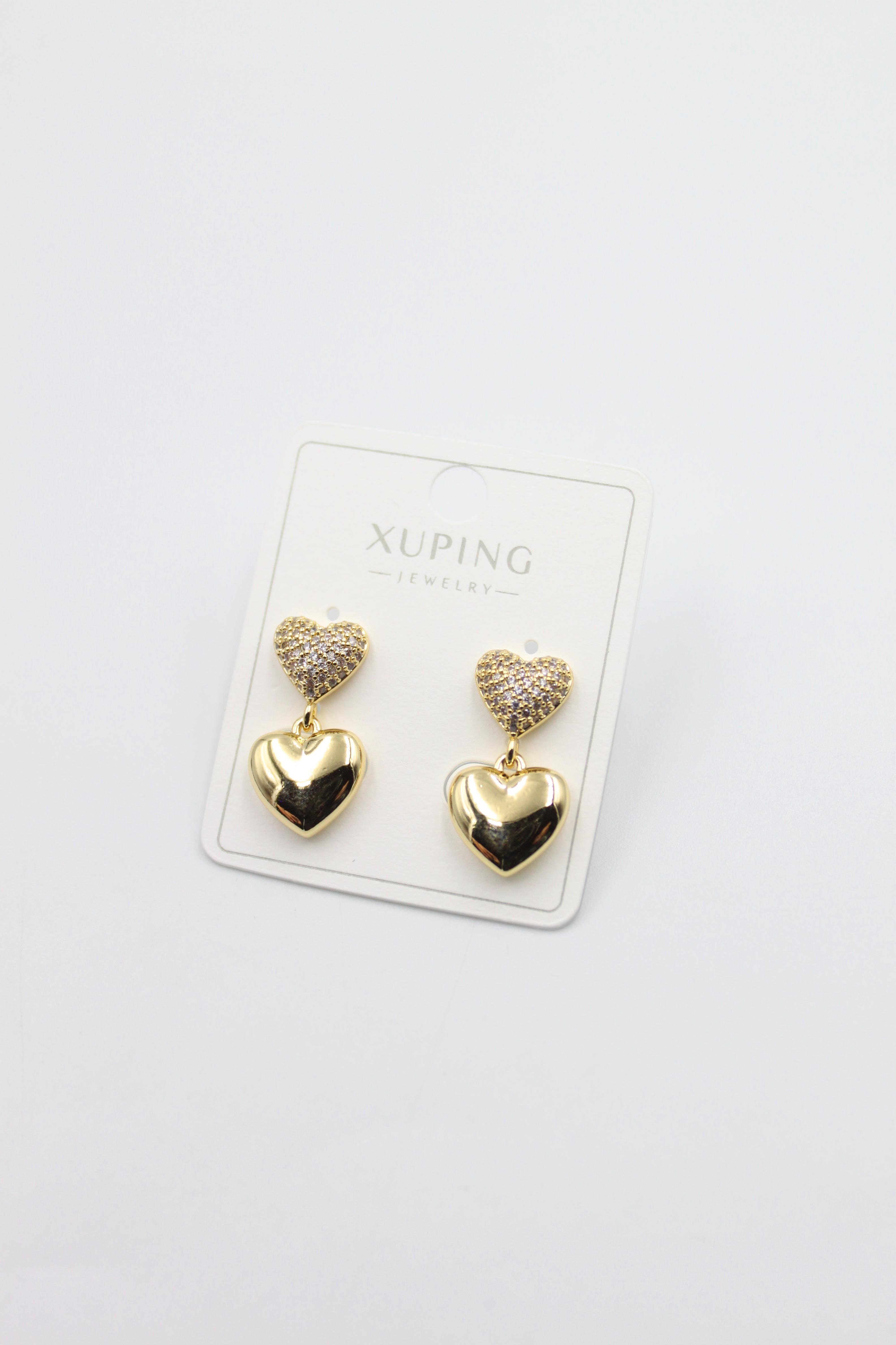 Taşlı Kalp Küpe - Altın - Toptan Takı