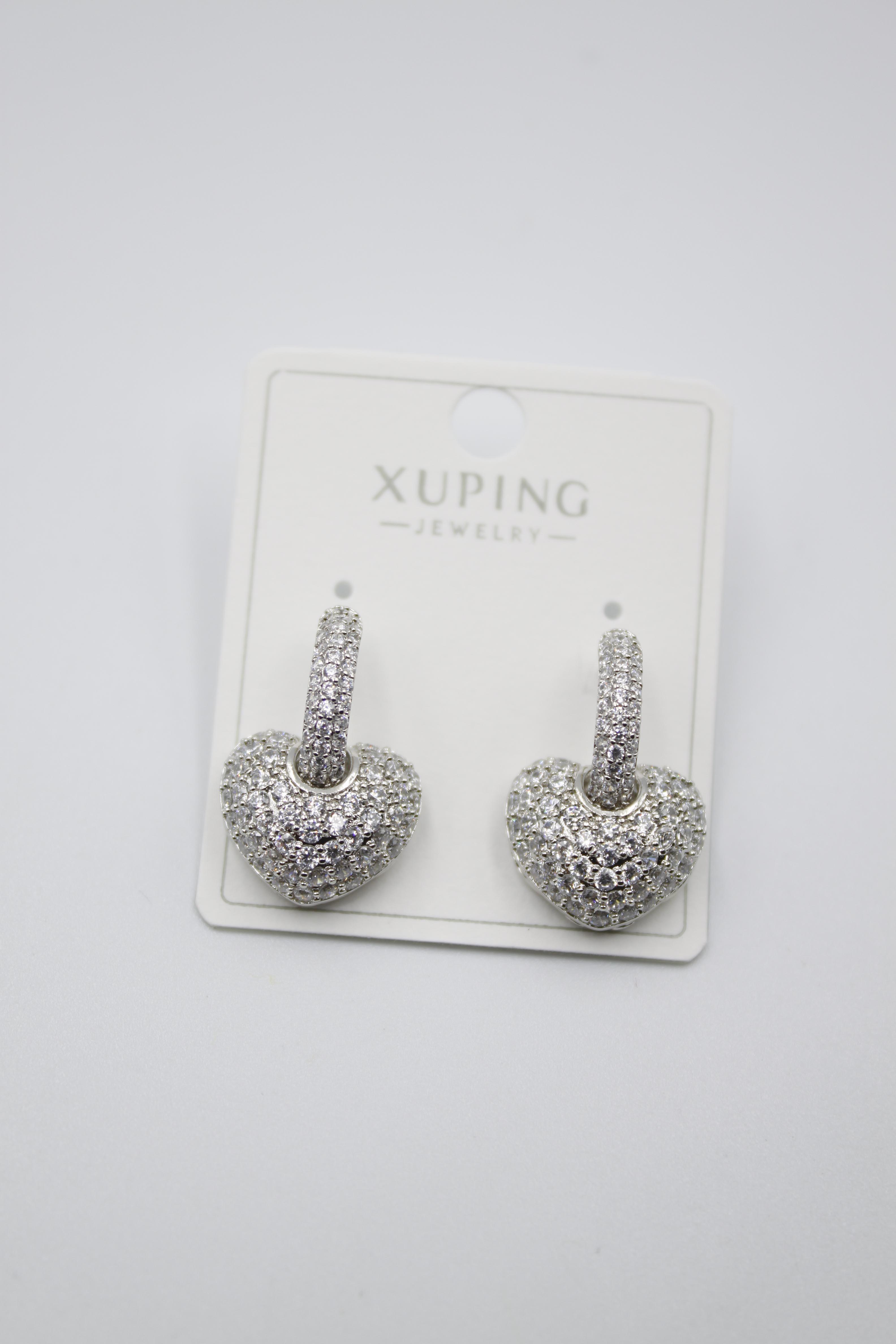 Taşlı Kalp Küpe - Gümüş