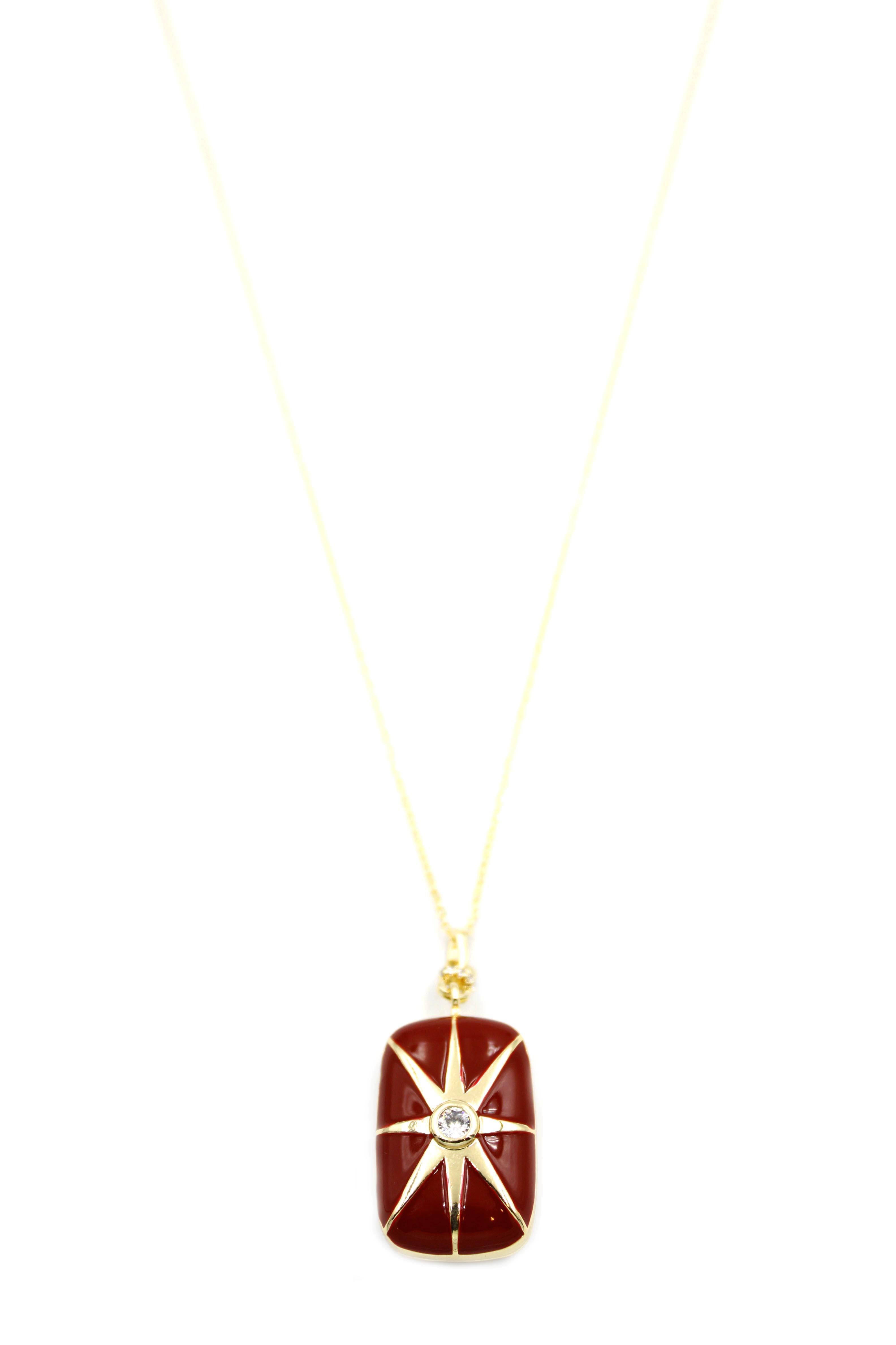 Taşlı Kapaklı Vip Kolye - 60 cm - Bordo