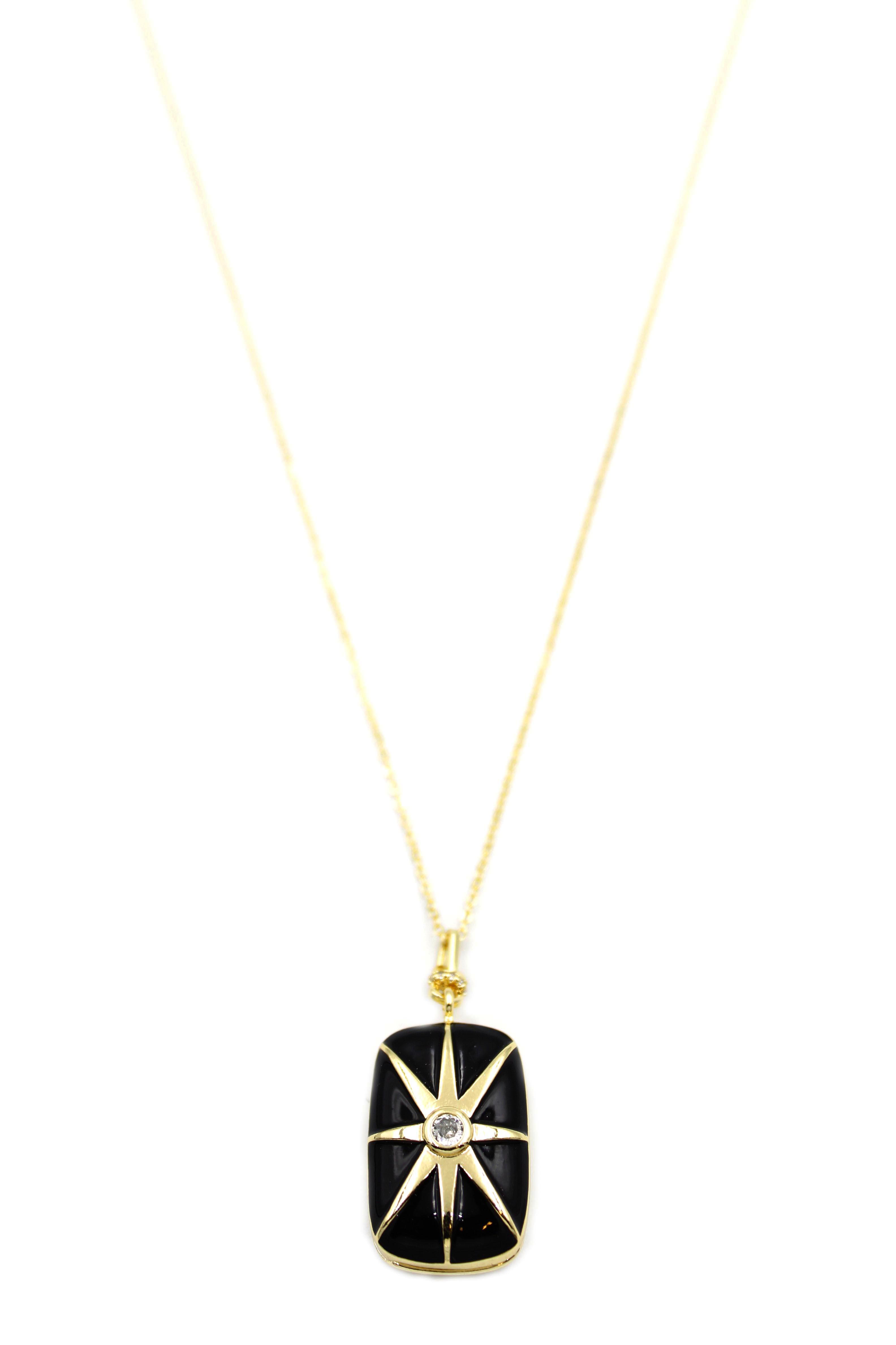 Taşlı Kapaklı Vip Kolye - 60 cm - Siyah