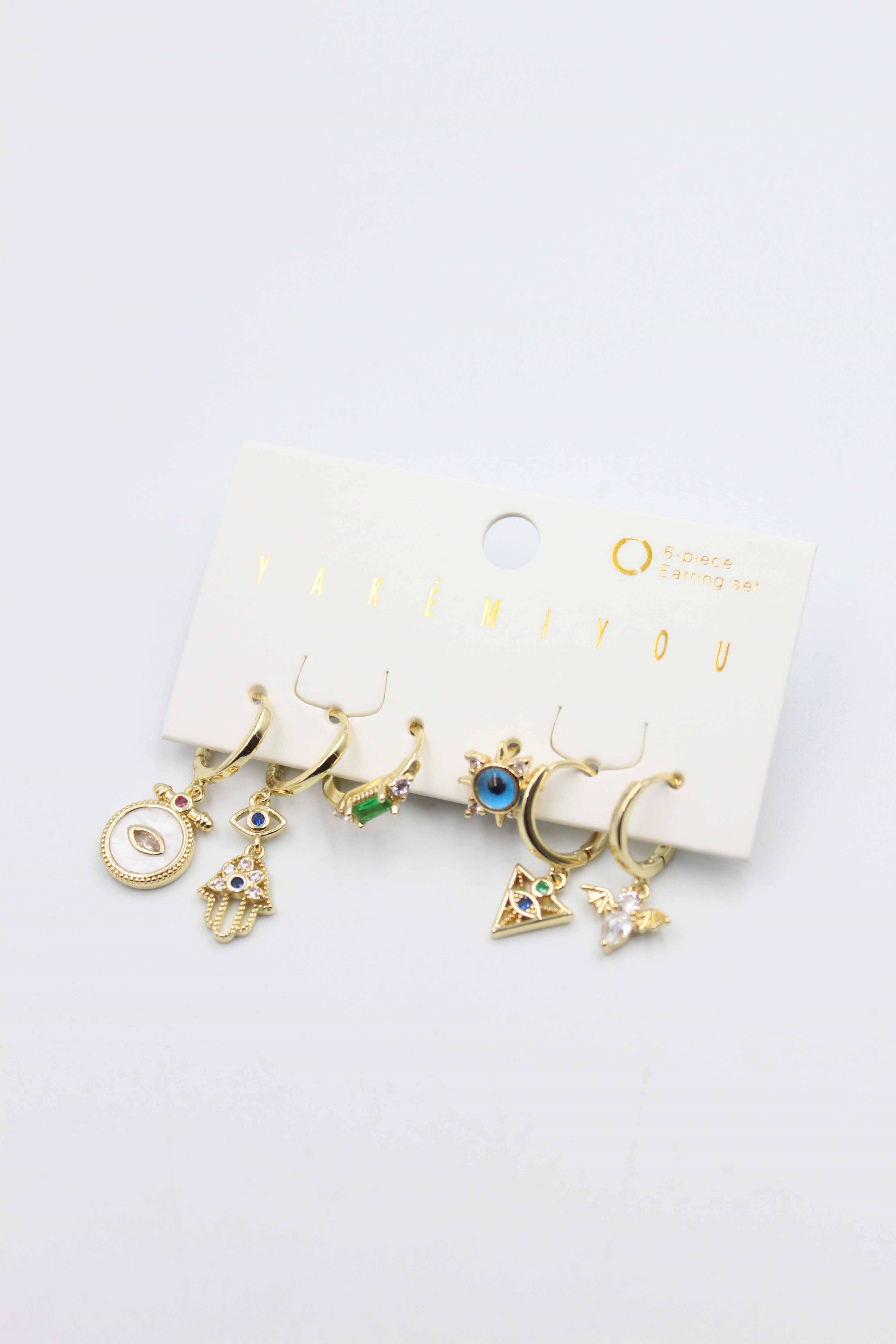 Taşlı Set Küpe - Altın - Toptan Takı