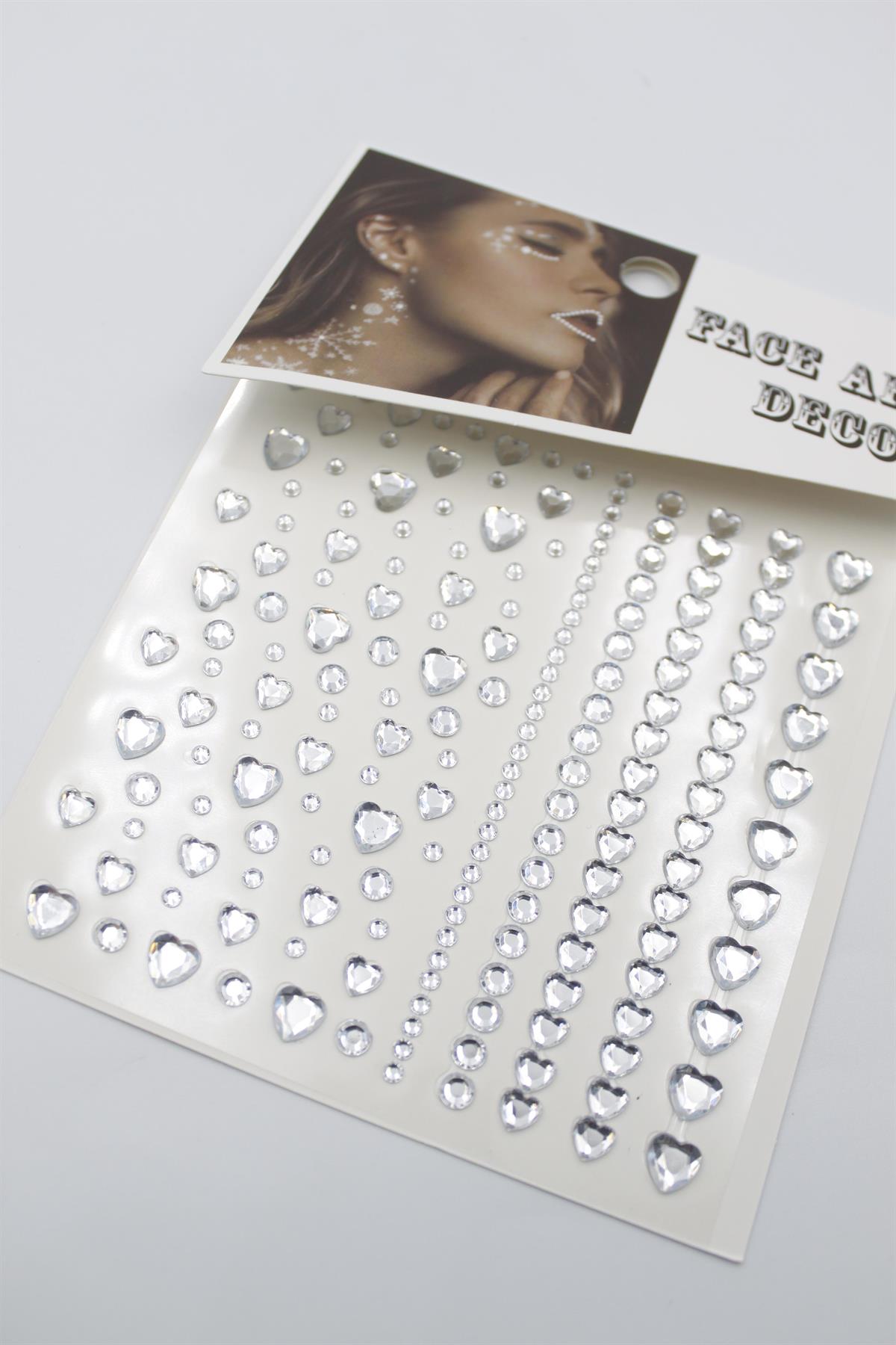 Taşlı Yüz ve Saç Sticker - Beyaz