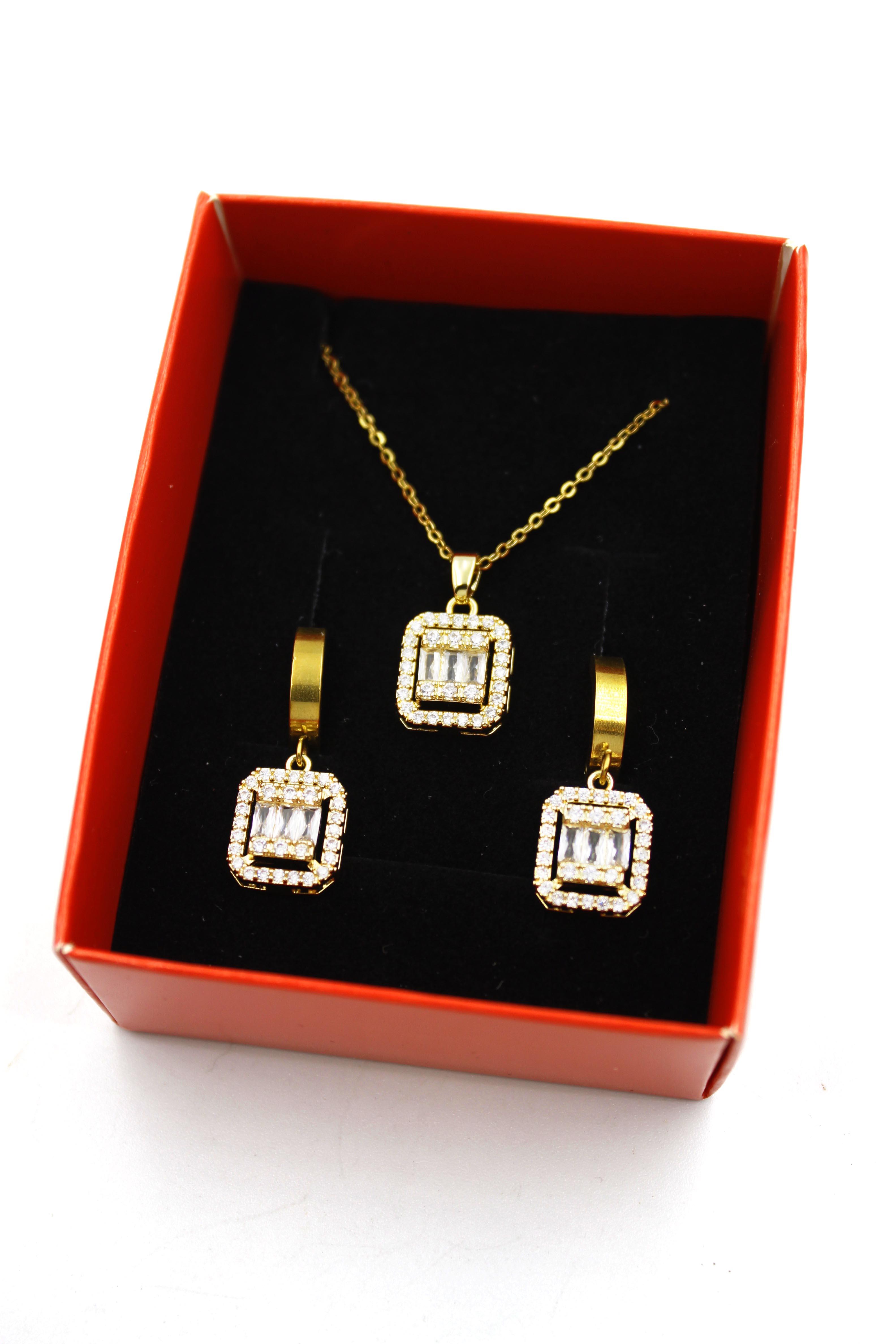 Tek Taş Set Kolye - Altın