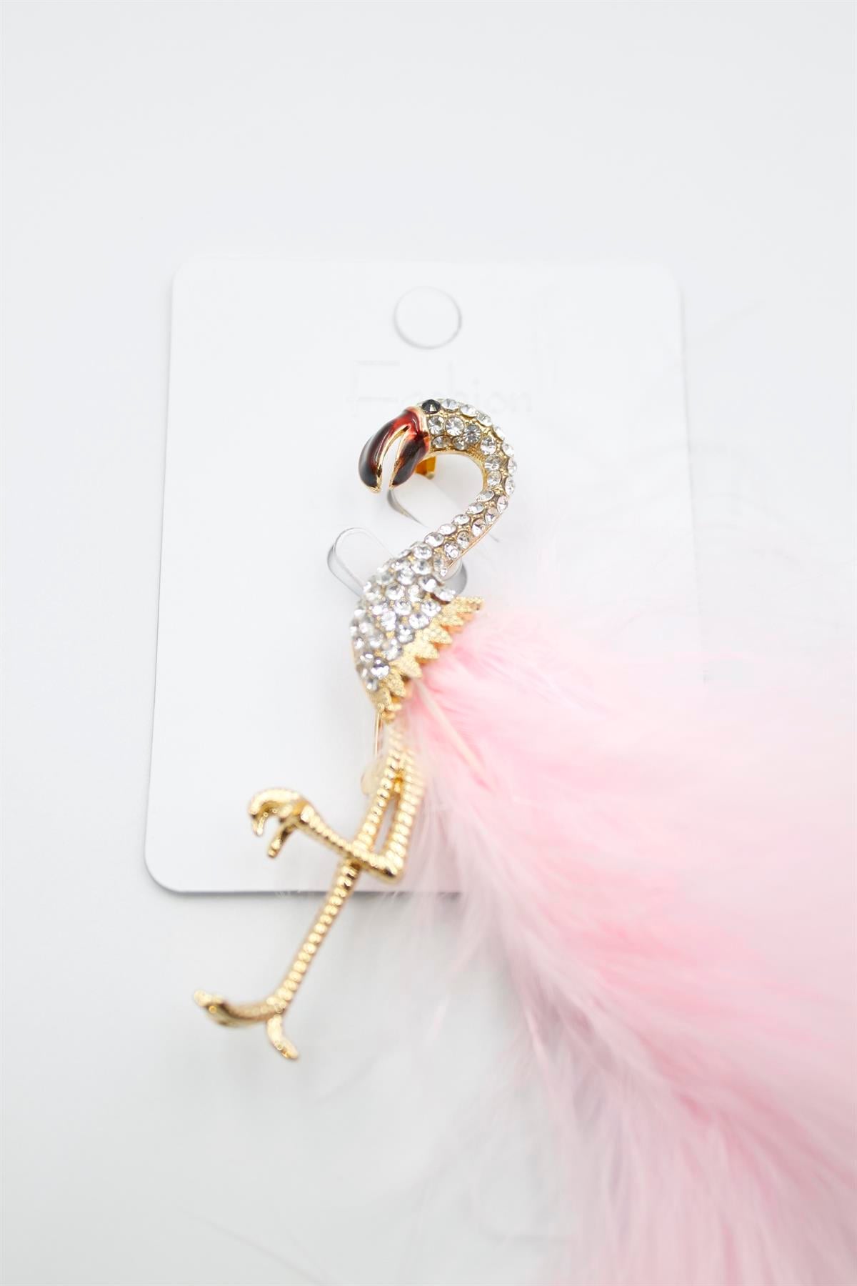 Tüylü Flamingo Broş - Pembe