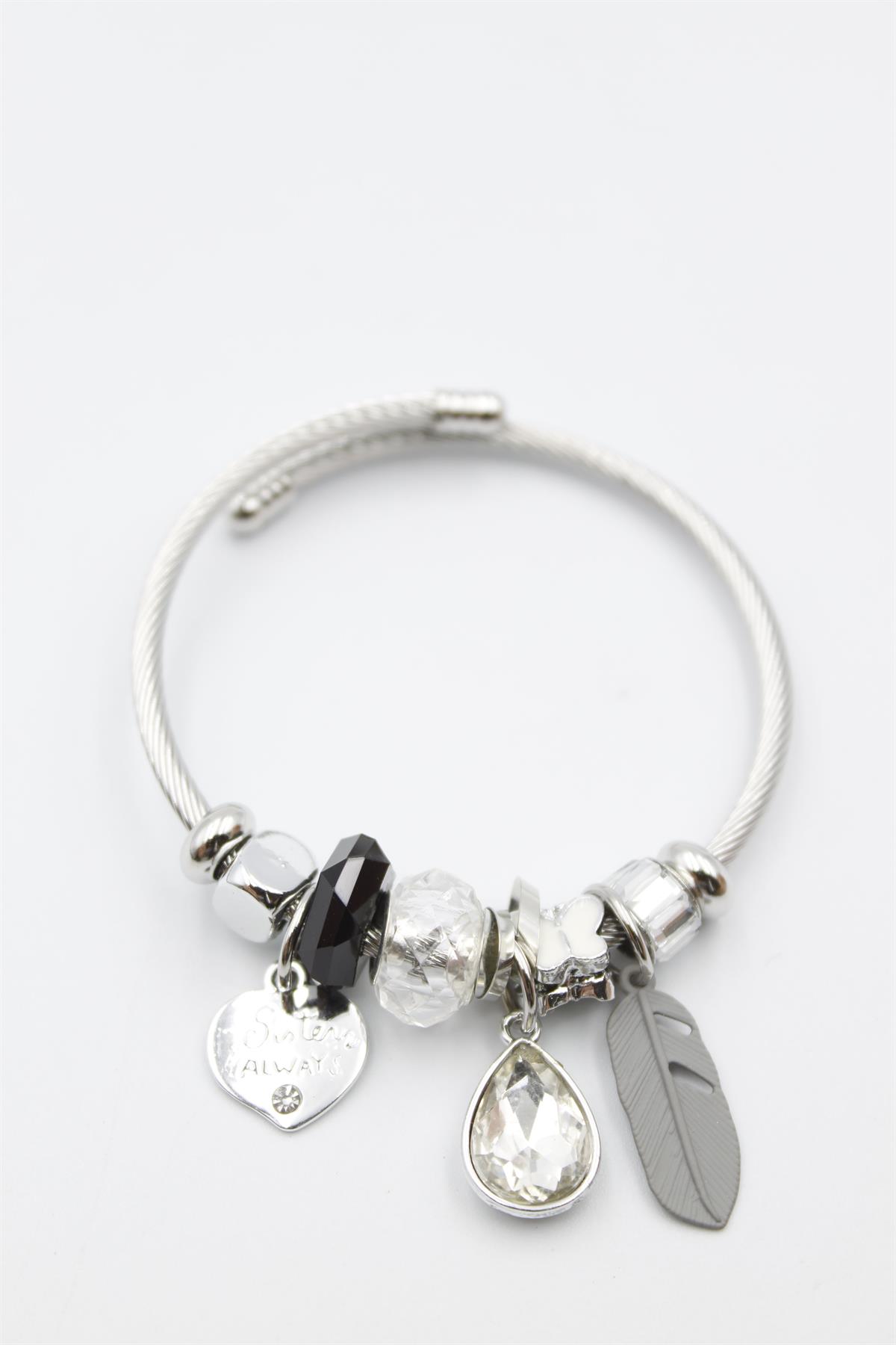 Yaprak Charm  Bilezik - Gri