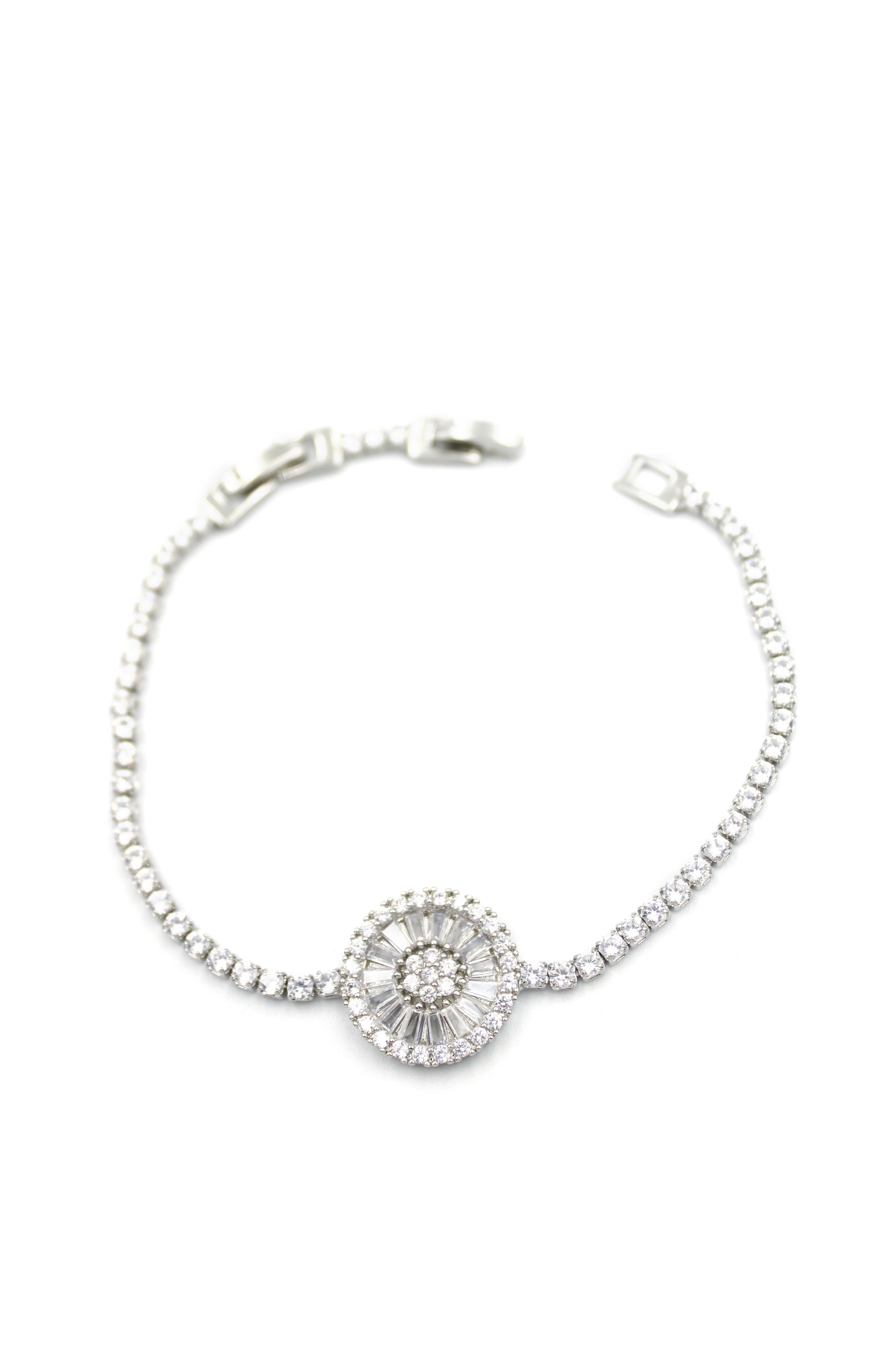 Zirkon Oval Taşlı Bileklik - Gümüş