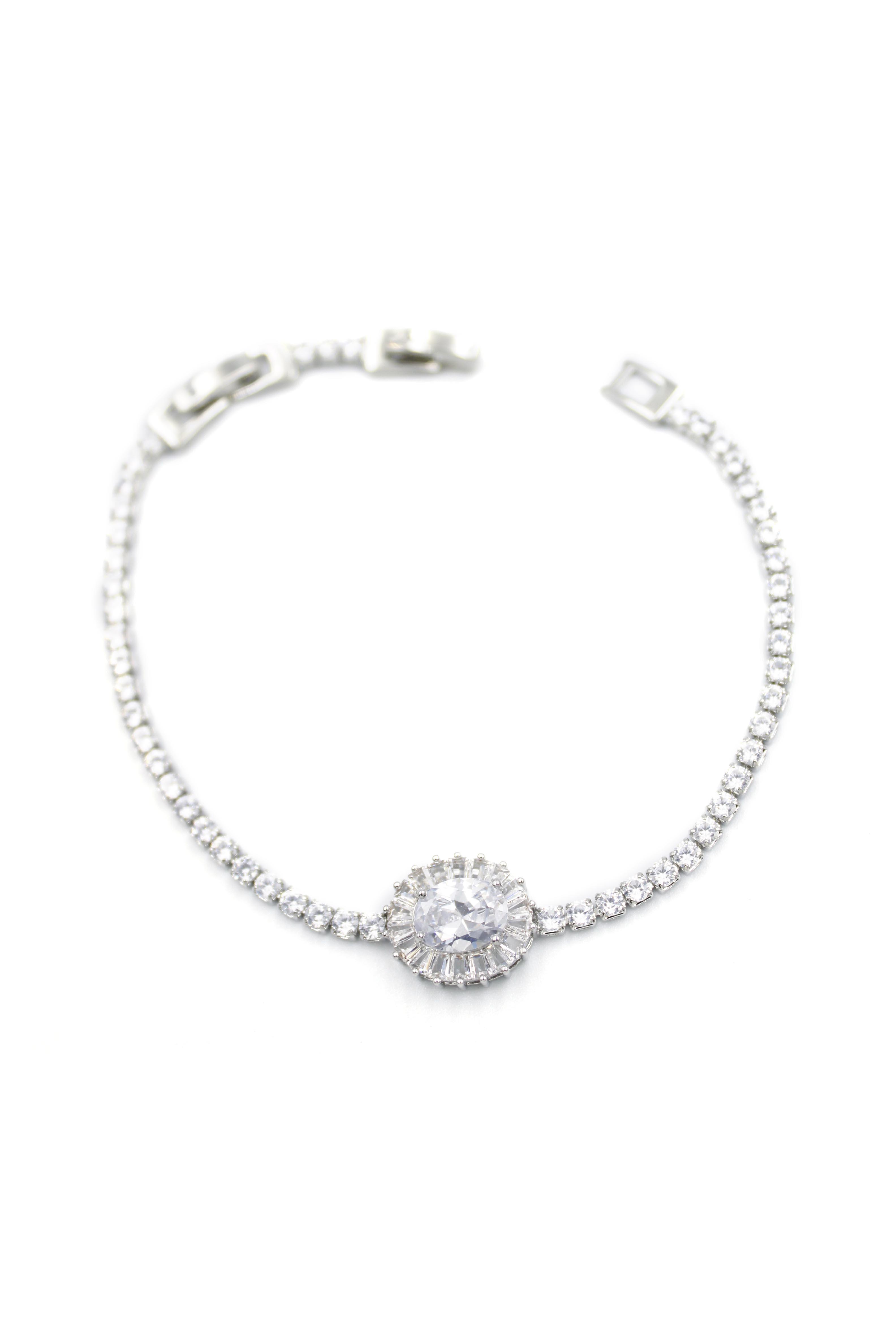 Zirkon Oval Taşlı Bileklik - Gümüş