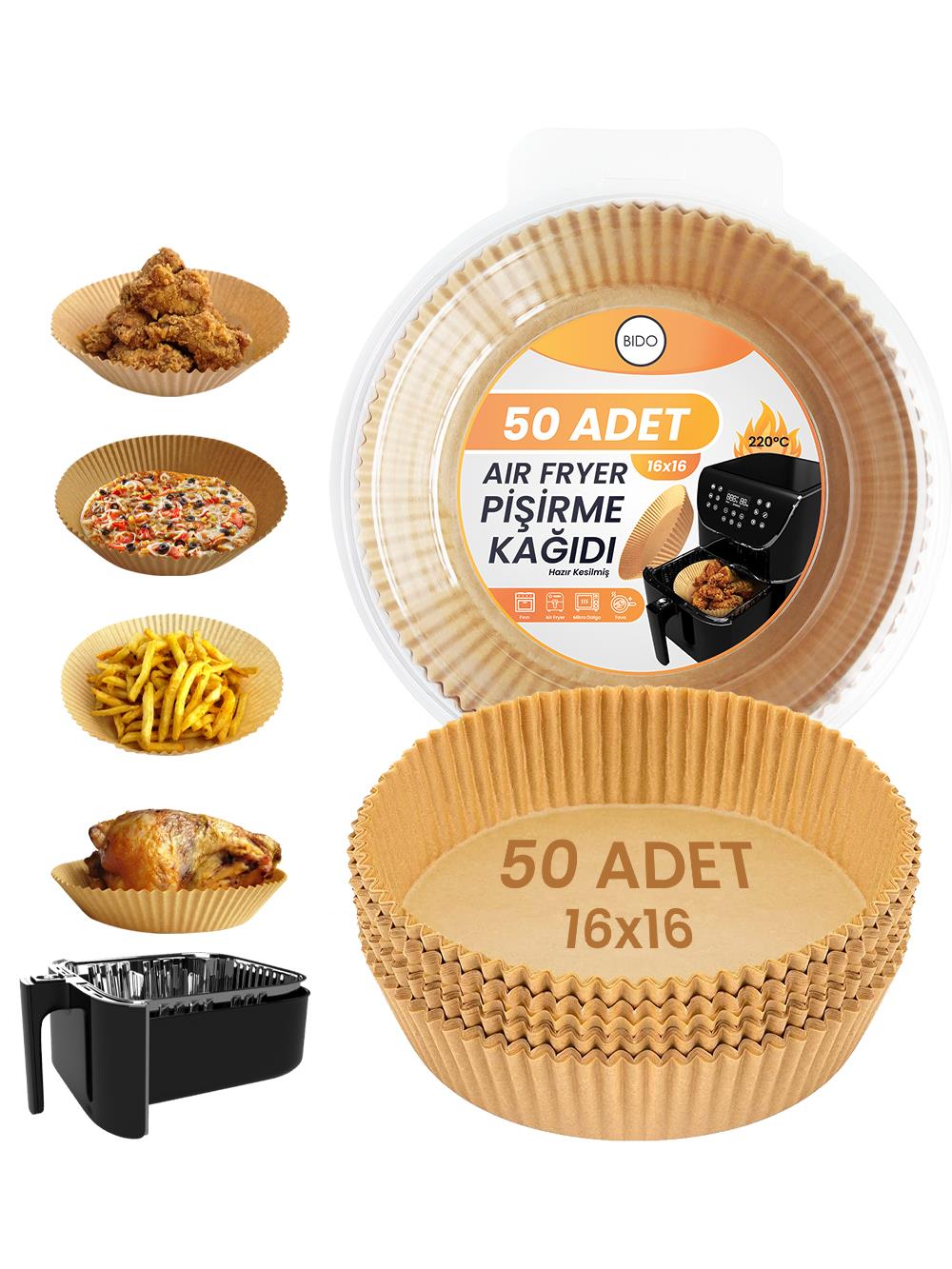 Air Fryer Pişirme Kağıdı 50 Adet Hava Fritözü,Yuvarlak Model Pişirme Kağıdı  Airfryer Yağsız Firitöz