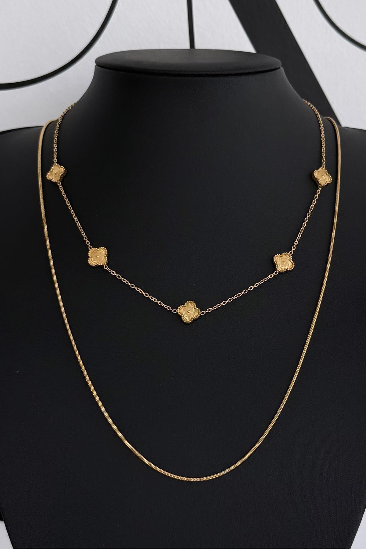 Mini Gold Çelik Çift Taraflı VC Model Yonca Kolye