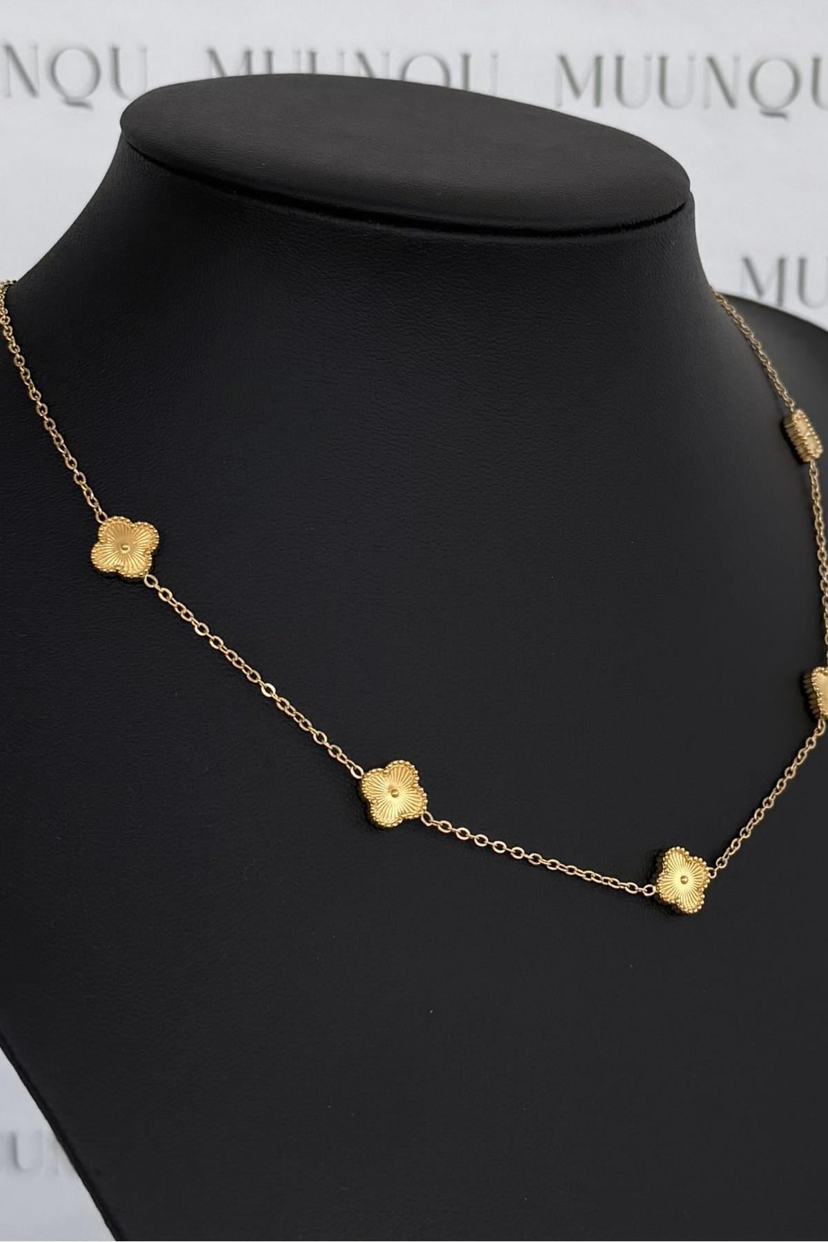 Mini Gold Çelik Çift Taraflı VC Model Yonca Kolye