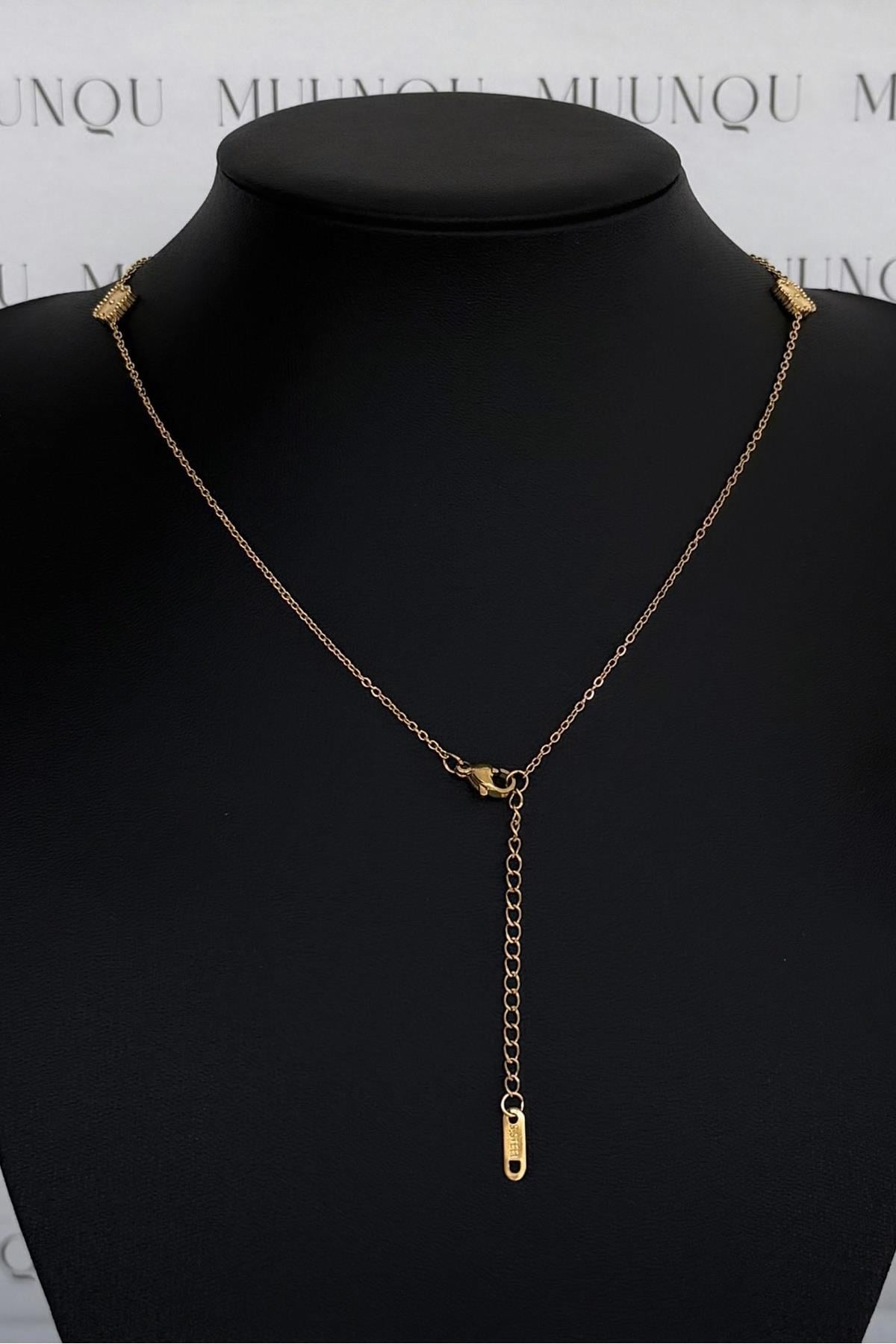 Mini Gold Çelik Çift Taraflı VC Model Yonca Kolye