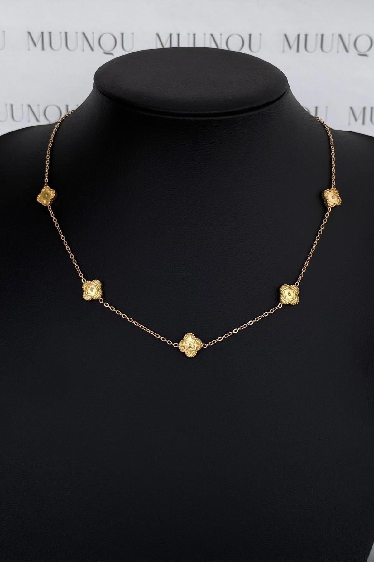 Mini Gold Çelik Çift Taraflı VC Model Yonca Kolye