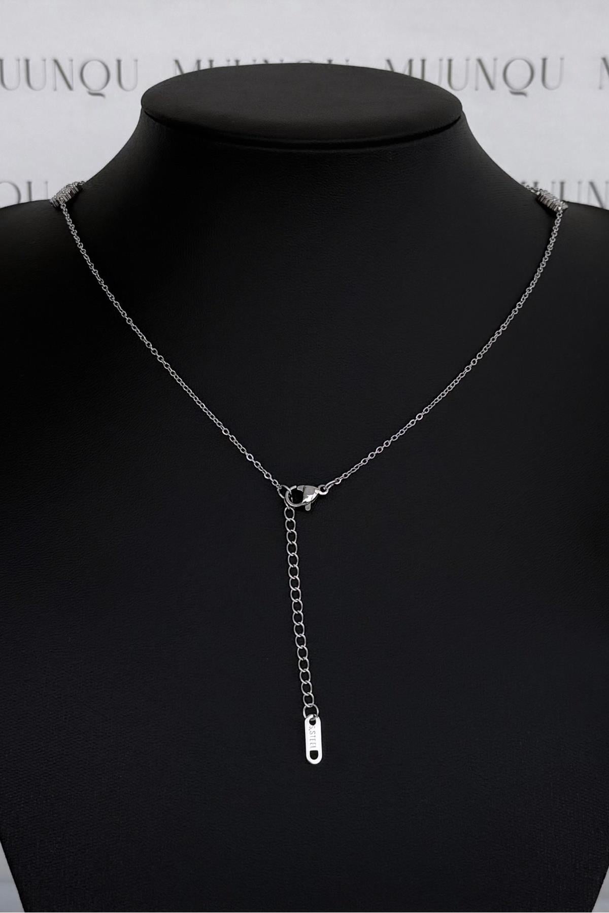 Mini Gümüş Çelik Çift Taraflı VC Model Yonca Kolye