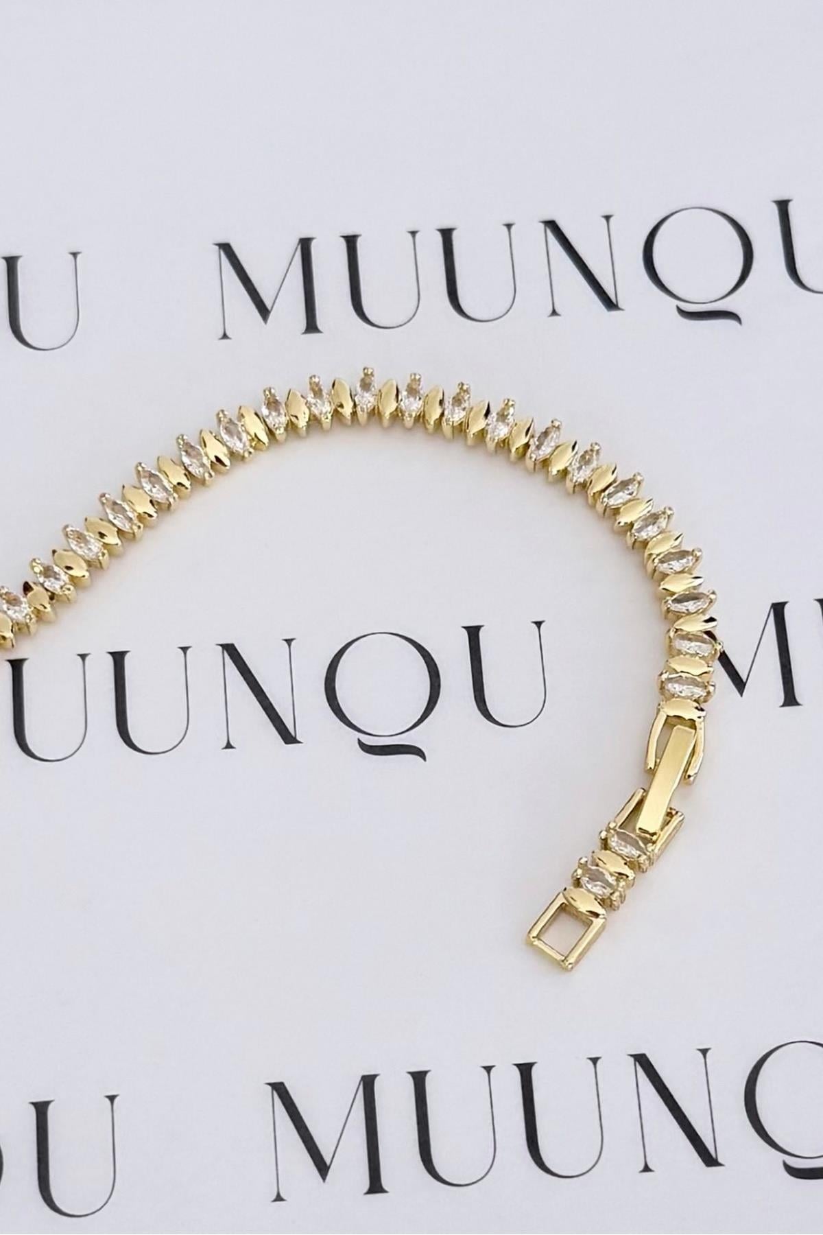 Özel Döküm Gold Oval Taşlı Şerit Bileklik
