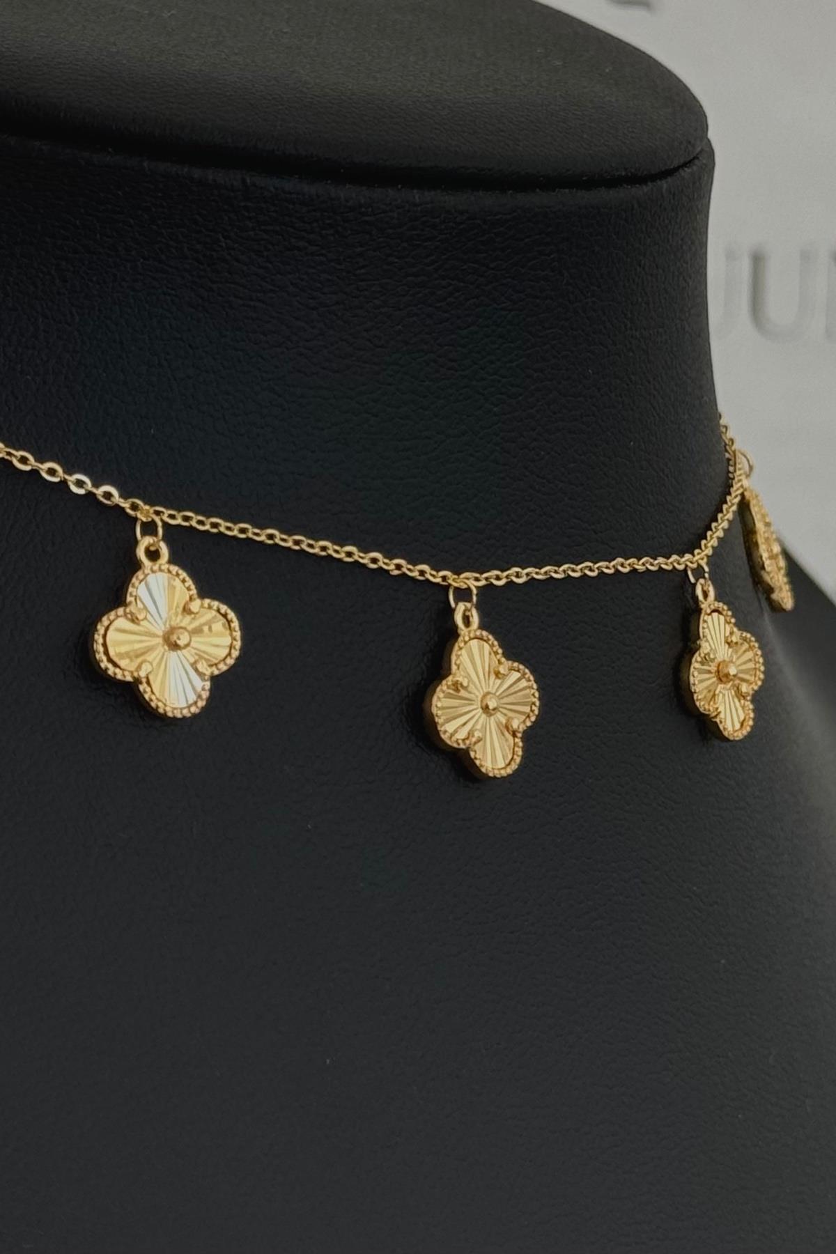 Özel Gold A.K. Ayarlanabilir Çift Taraflı Mini VC Model Yonca Choker/Kolye