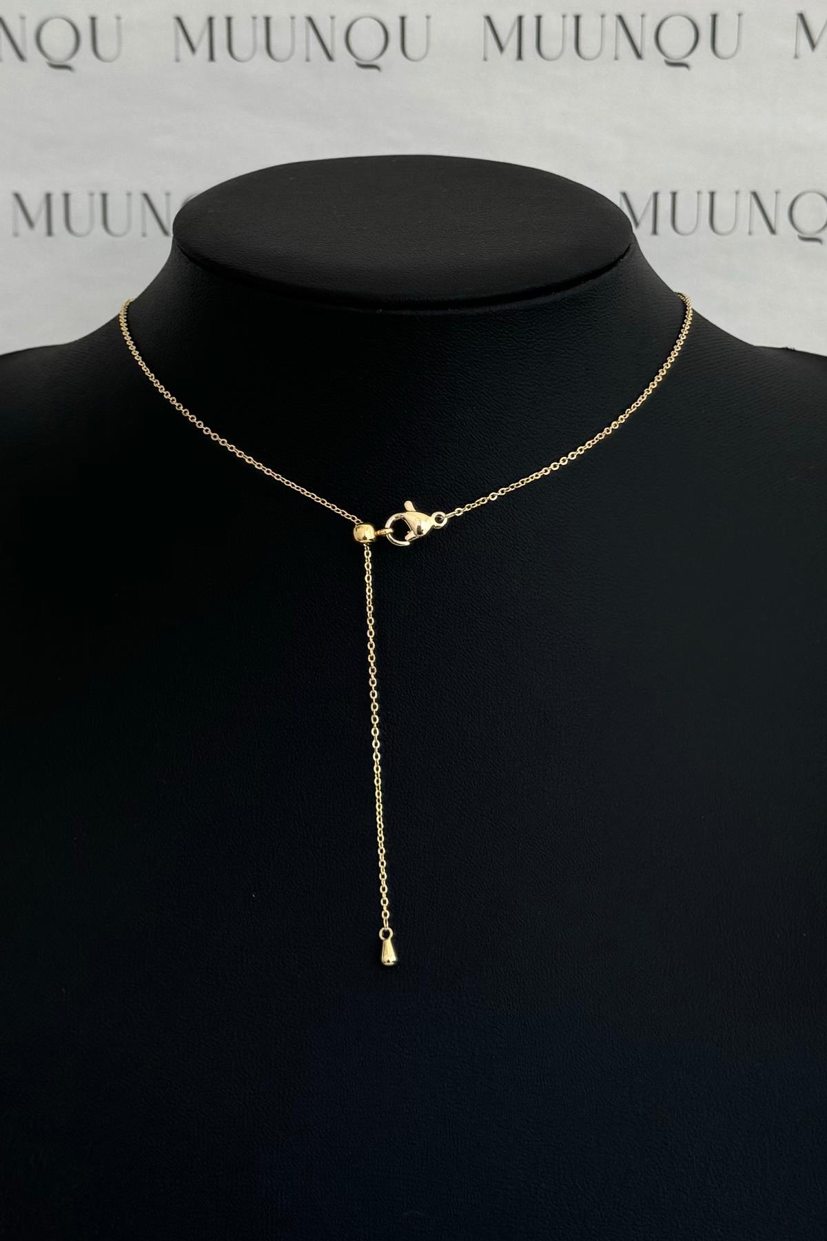 Özel Gold A.K. Taşlı Ayarlanabilir Mini VC Model Yonca Choker/Kolye
