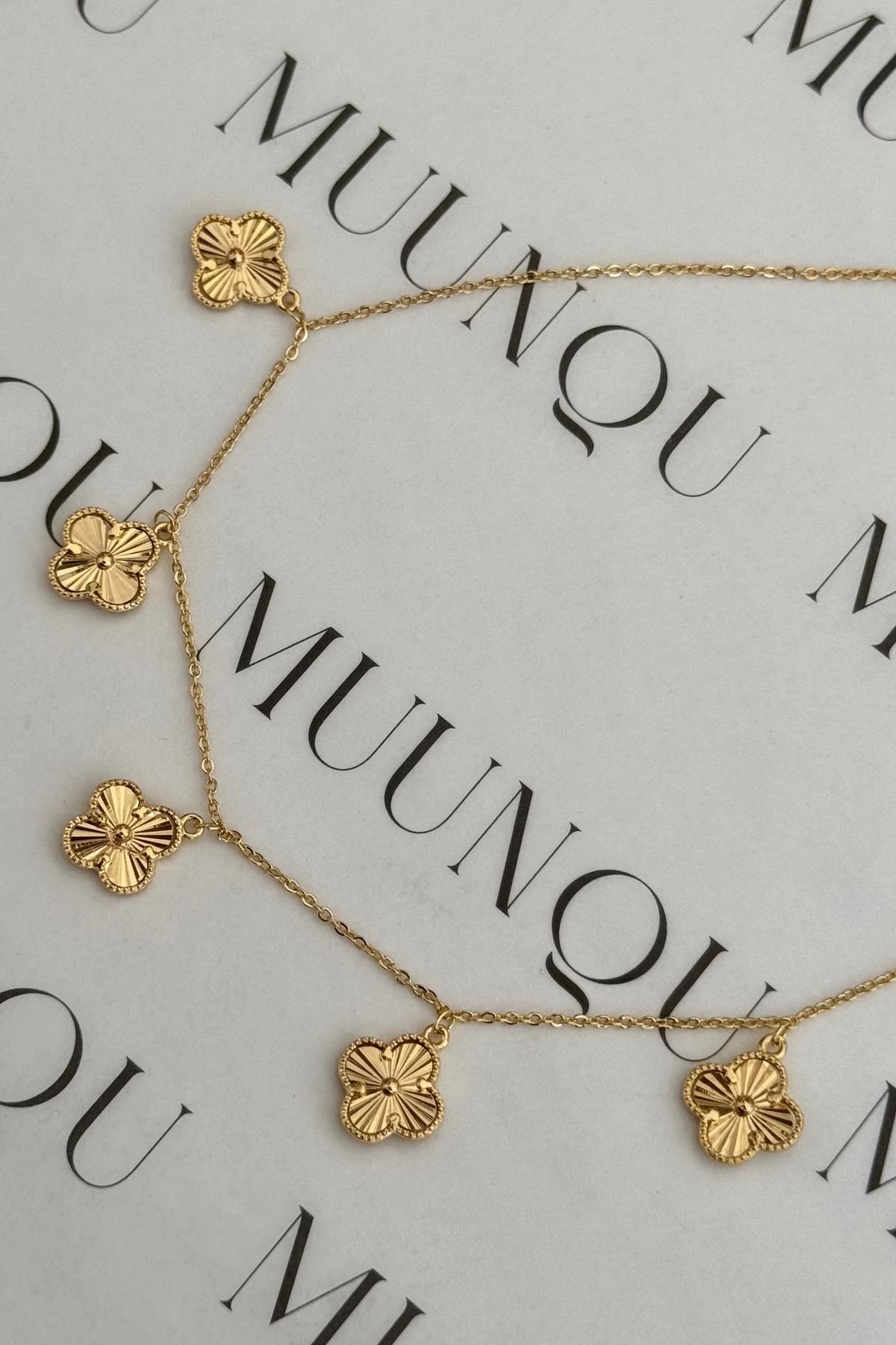 Özel Gold A.K. Ayarlanabilir Çift Taraflı Mini VC Model Yonca Choker/Kolye