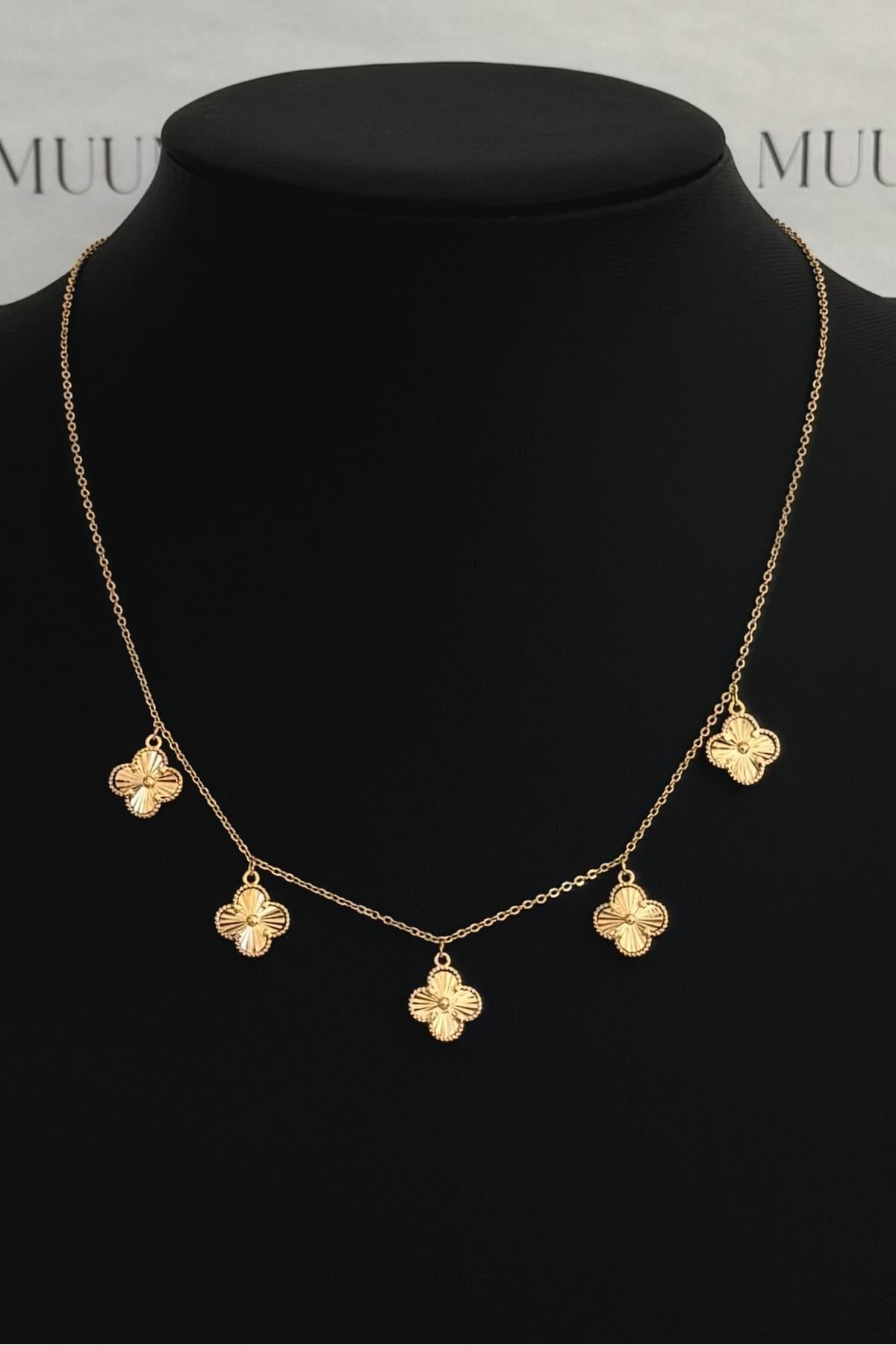 Özel Gold A.K. Ayarlanabilir Çift Taraflı Mini VC Model Yonca Choker/Kolye