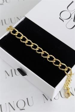 Gold Çelik 14K Desenli Halka Eni 6mm Zincir Bileklik