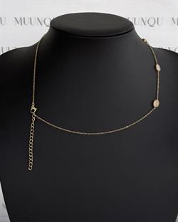 Gold Çelik Bej Oval Taşlı Kolye