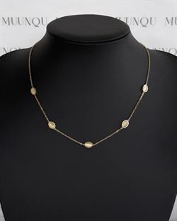 Gold Çelik Bej Oval Taşlı Kolye