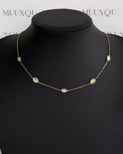 Gold Çelik Bej Oval Taşlı Kolye