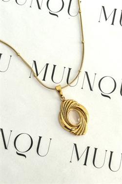 Gold Çelik Bej Sedef Taşlı Vintage Kolye
