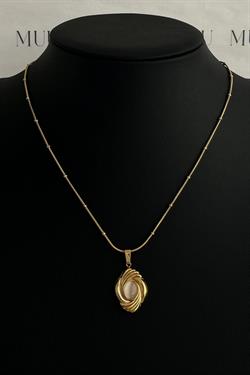 Gold Çelik Bej Sedef Taşlı Vintage Kolye