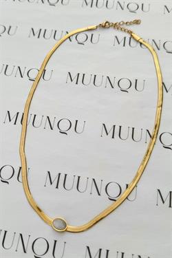 Gold Çelik Beyaz Sedef Oval Taşlı Ezme İtalyan Kolye