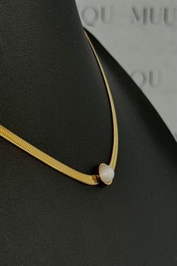 Gold Çelik Beyaz Sedef Oval Taşlı Ezme İtalyan Kolye