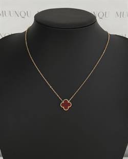 Gold Çelik Bordo VC Yonca Çift Taraflı Kolye
